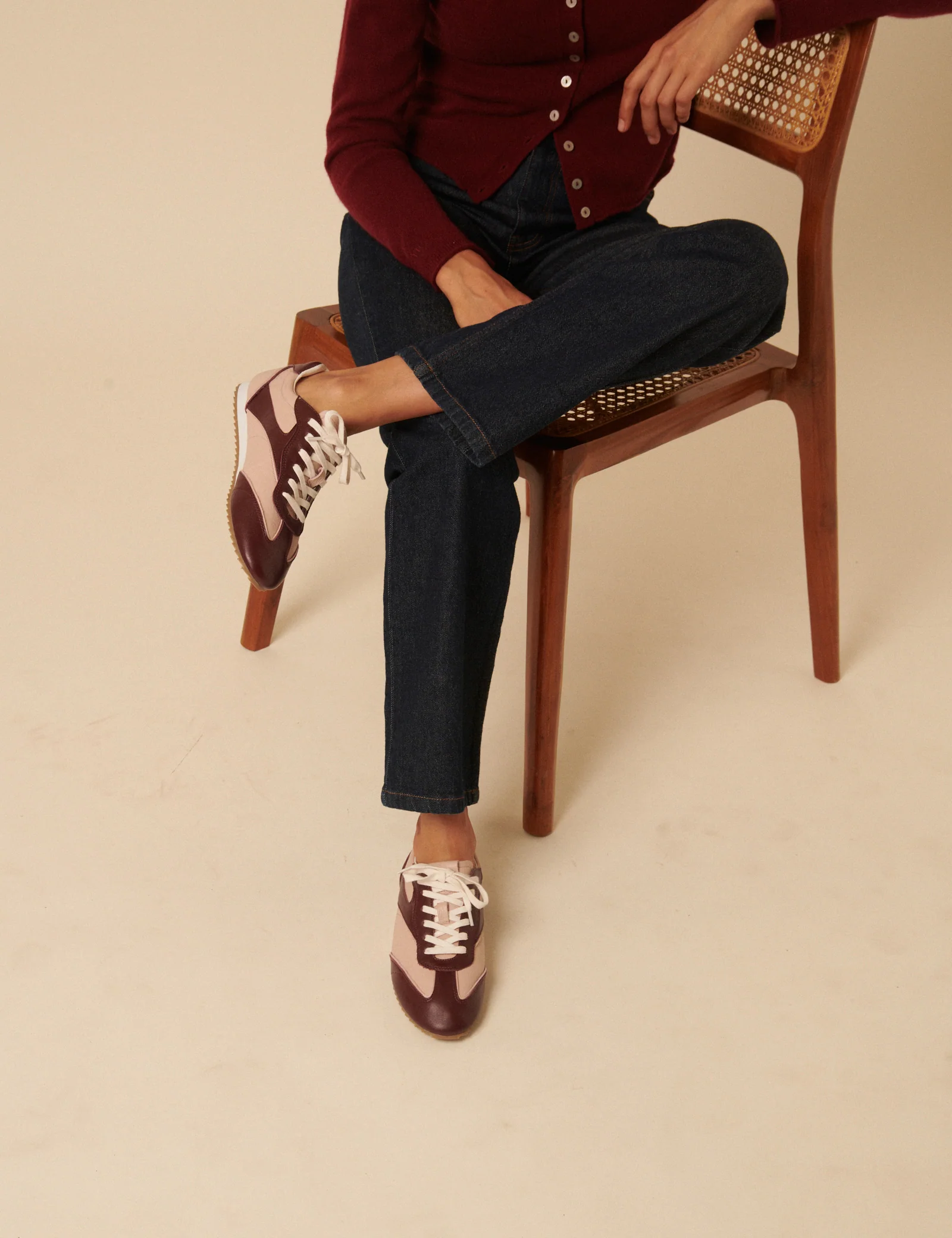 Burgundy And Pink Leather Trainers - Image 4