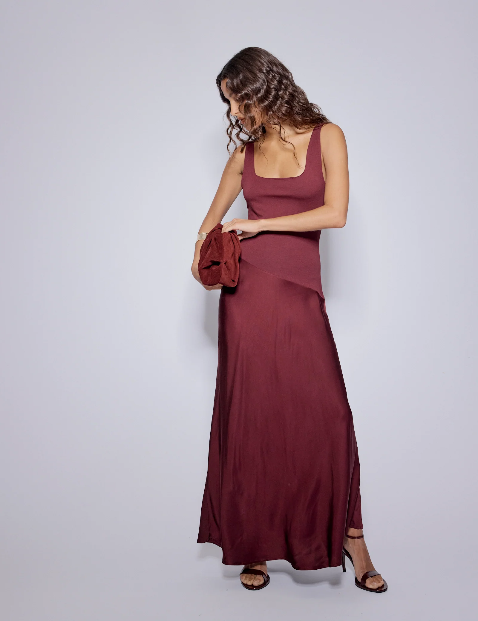 Burgundy Asymmetrical Drop Waist Valentina Midi Dress - Image 4