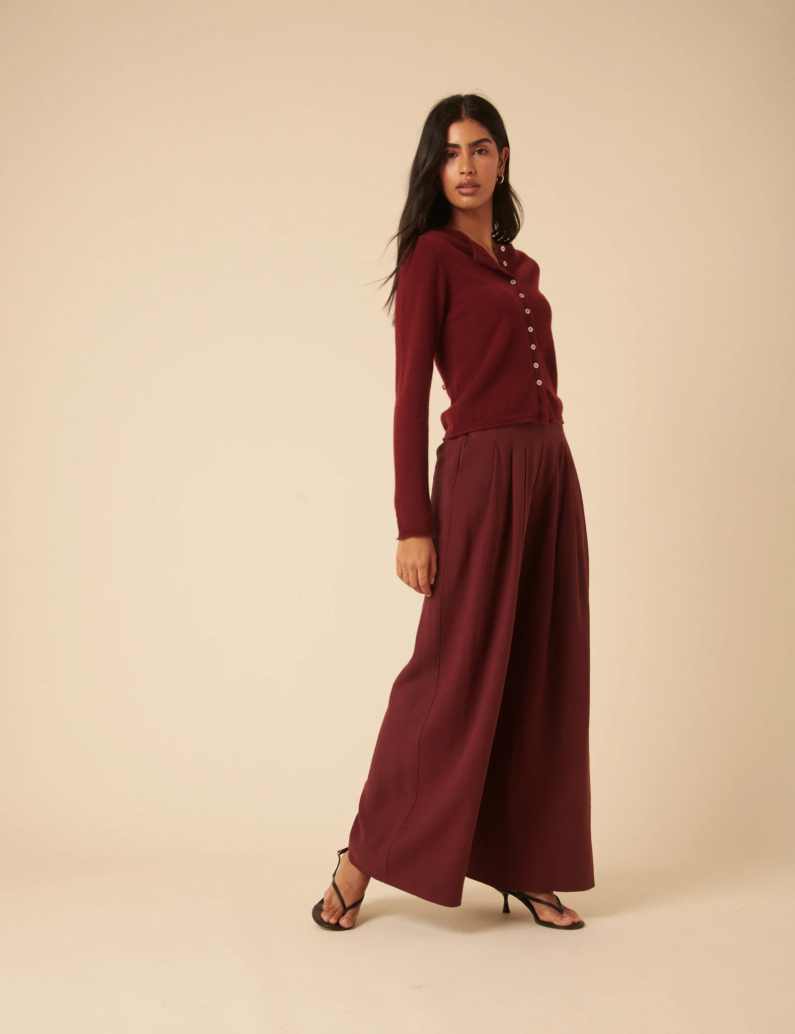 Burgundy Cashmere Crew Neck Cardigan - Image 5