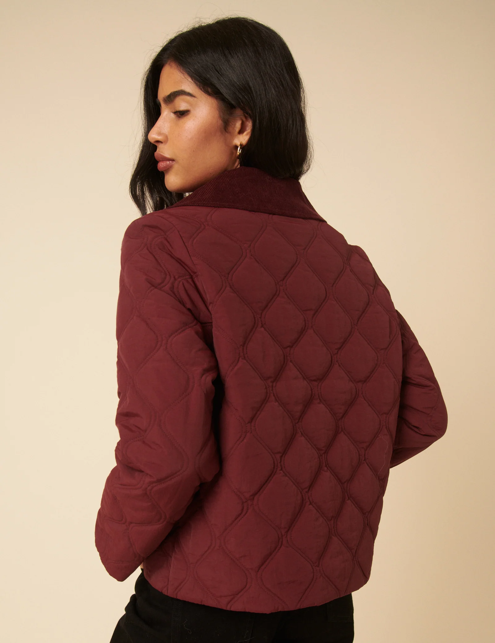 Burgundy Collared Quilted Jacket - Image 5