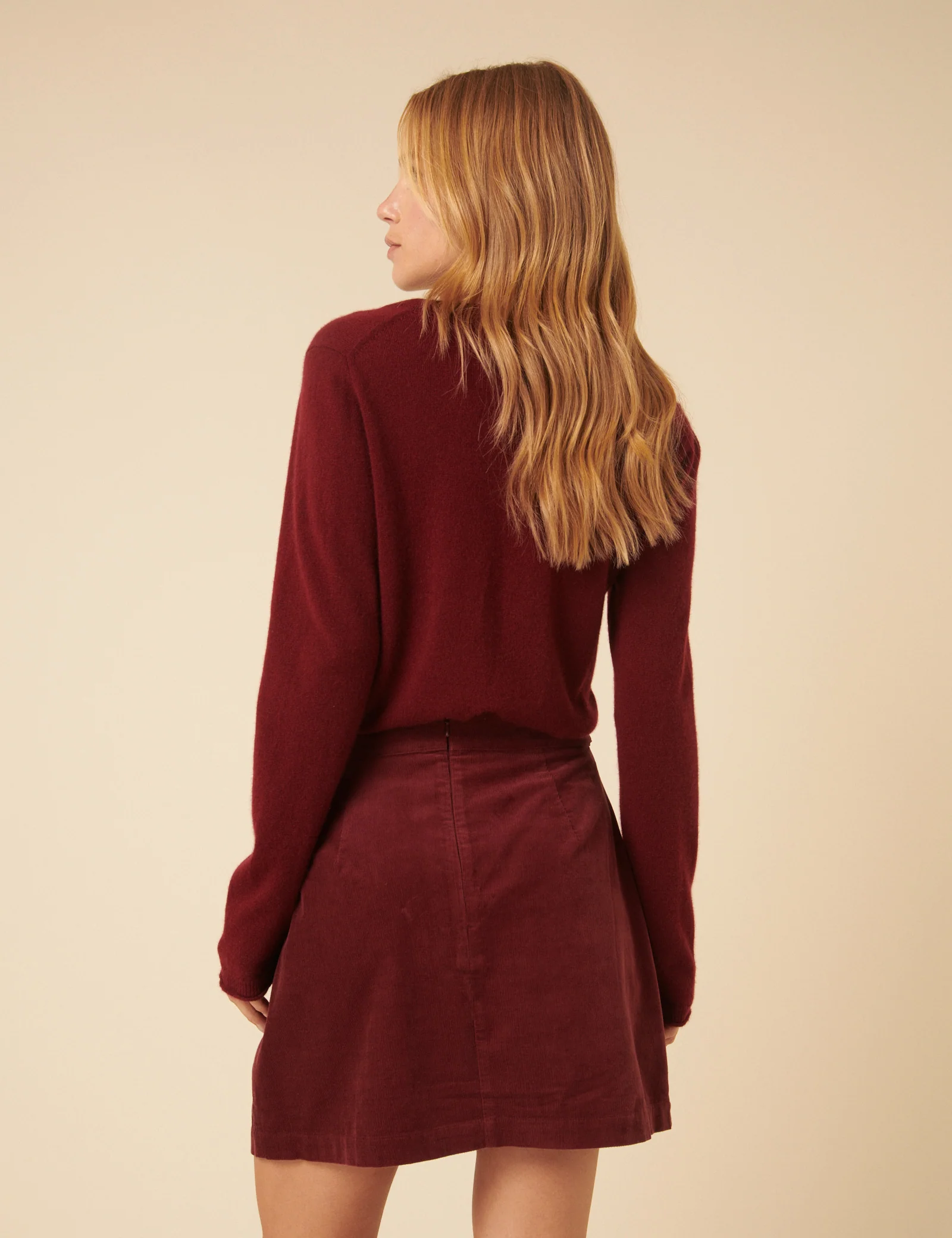 Burgundy Cord A-line Mini Skirt - Image 5