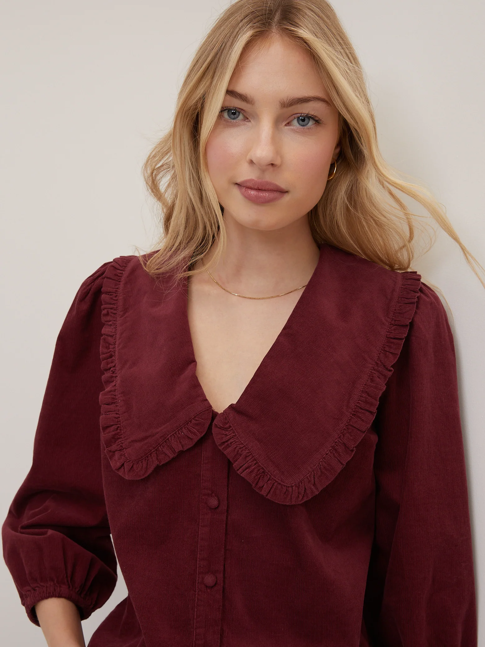 Burgundy Cord Peter Pan Collar Emmie Blouse - Image 4