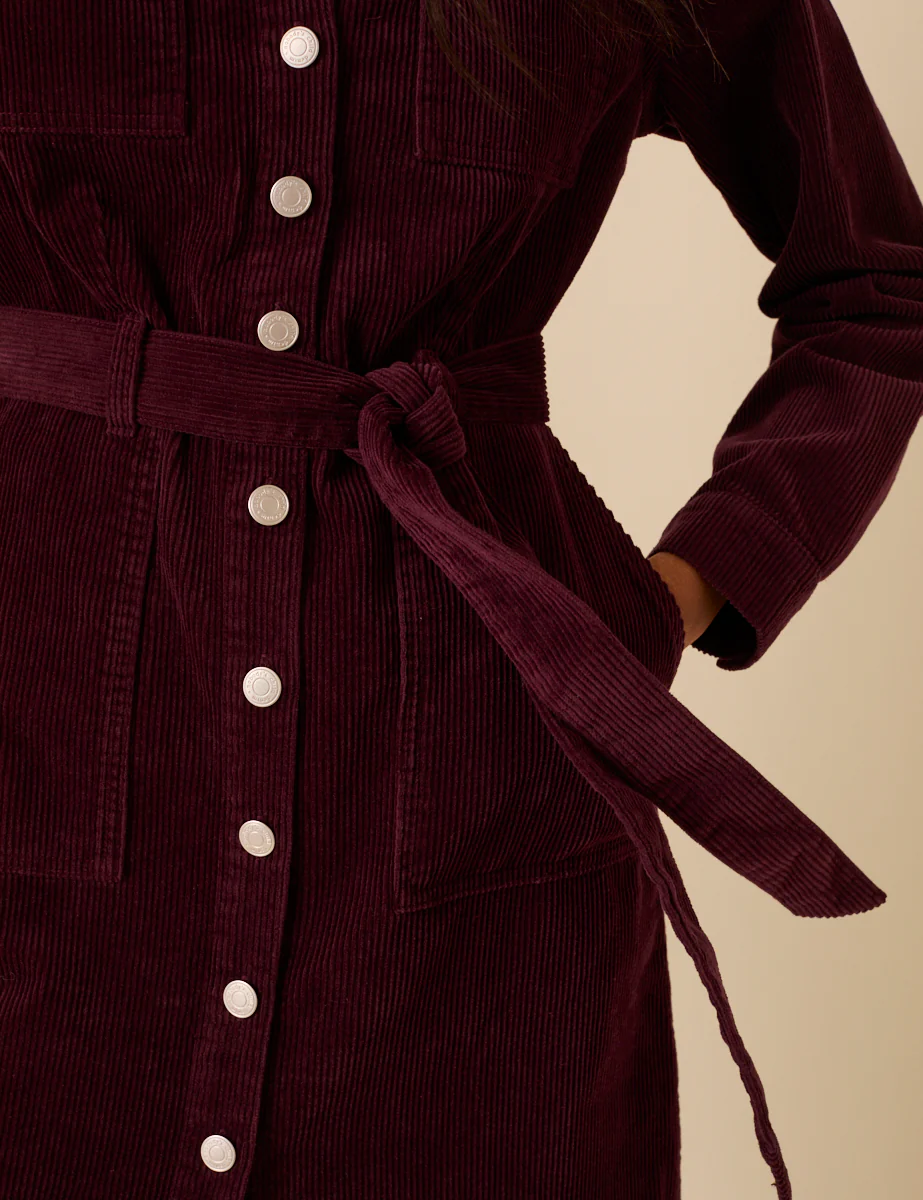 Burgundy Cord Finchley Midi Shirt Dress - Image 4