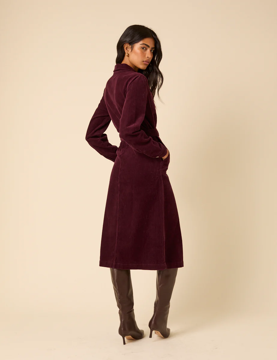 Burgundy Cord Finchley Midi Shirt Dress - Image 5