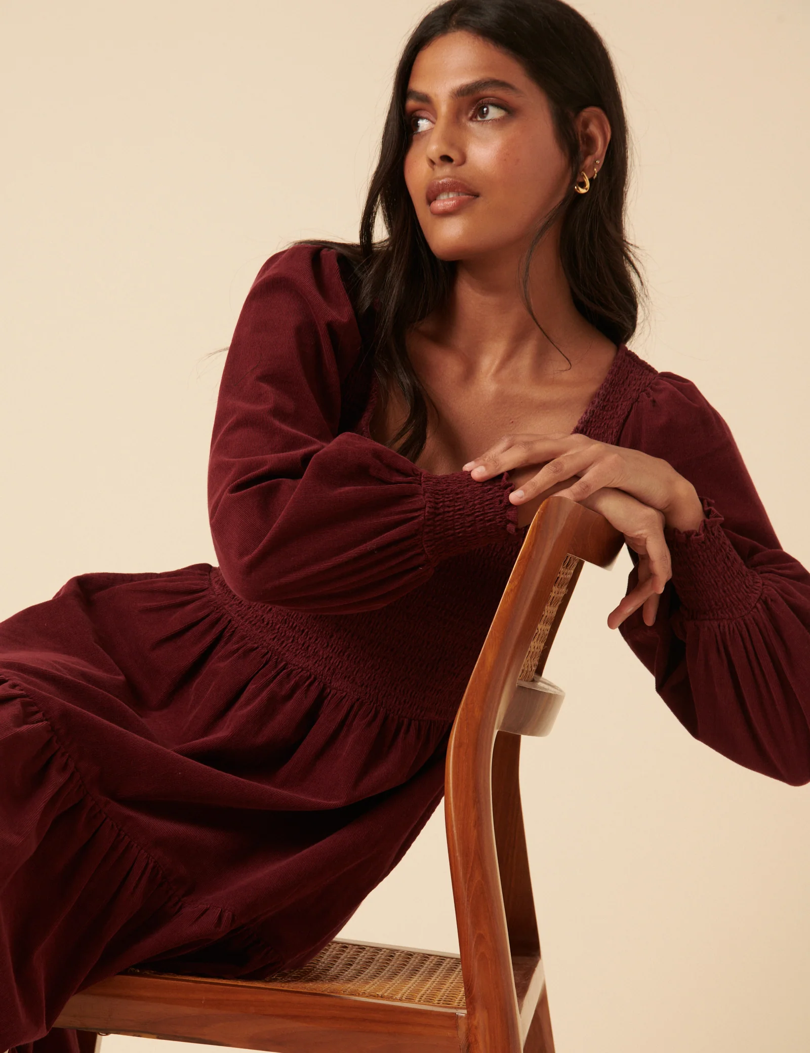 Burgundy Cord Tiered Ruby Midi Dress - Image 4