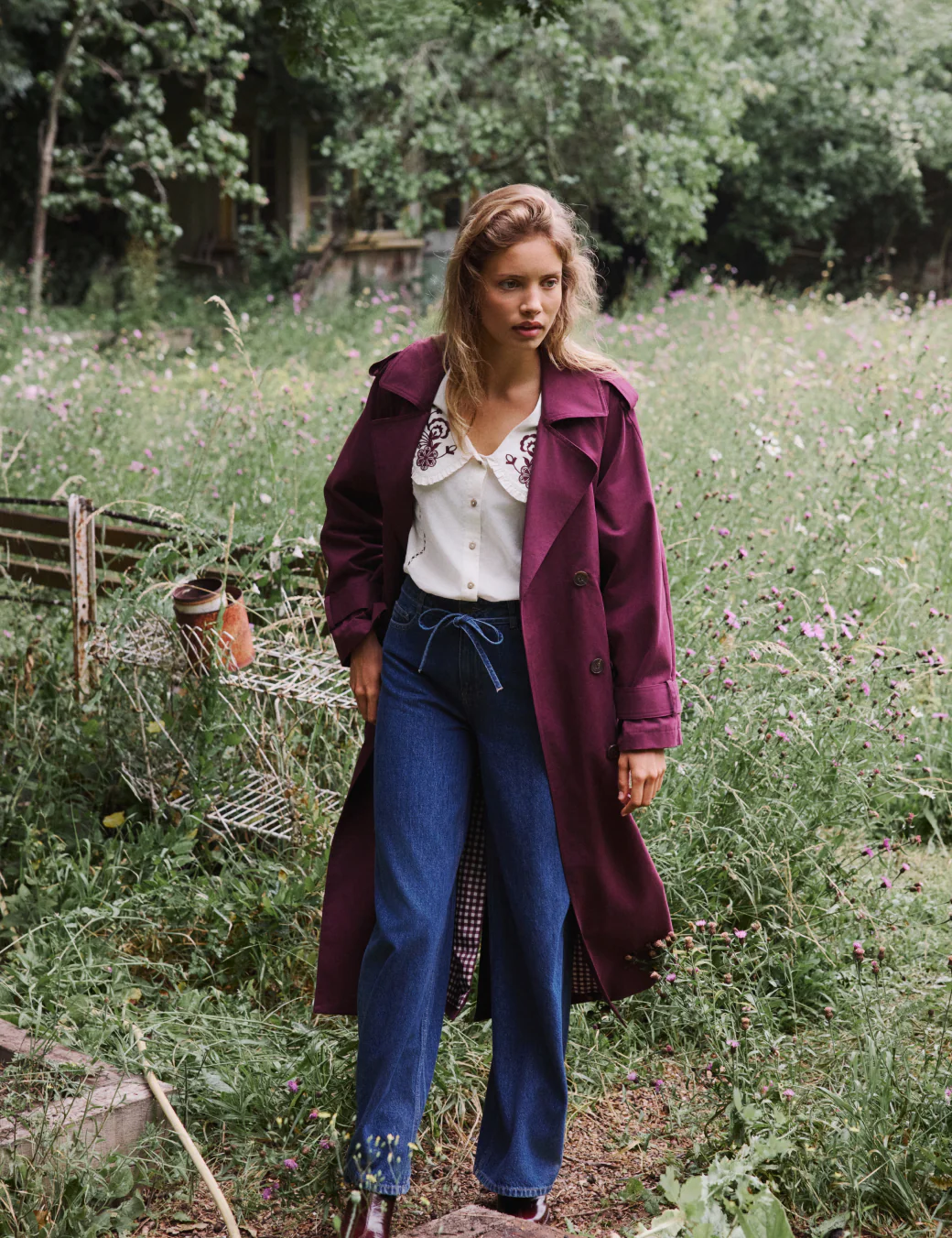 Burgundy Double Breasted Trench Coat - Image 2
