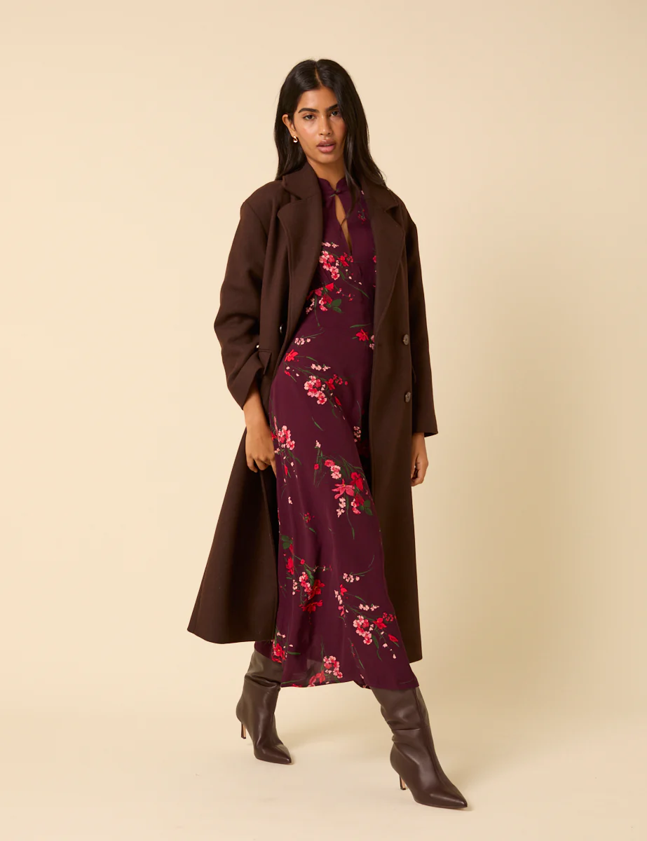 Burgundy Floral Long Sleeve Mila Midi Dress - Image 4