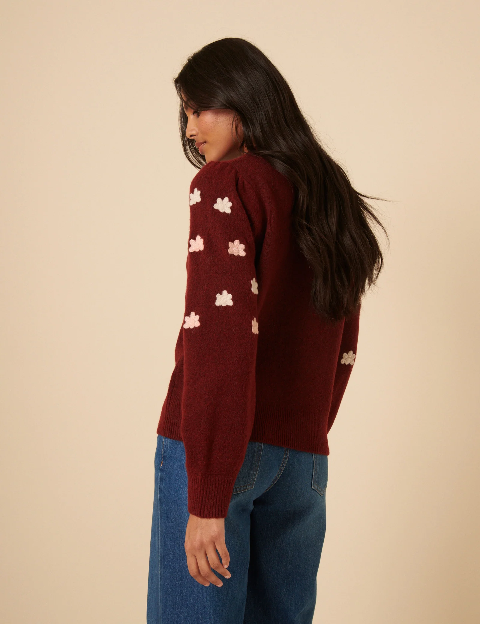 Burgundy Flower Embroidered Jumper - Image 5