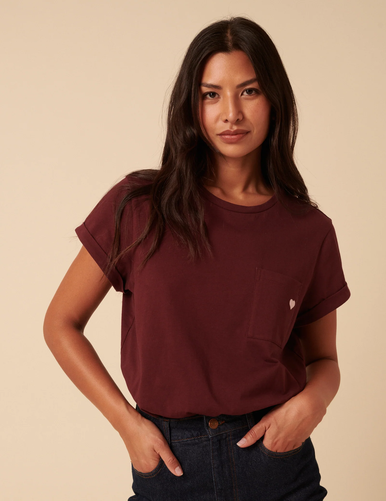 Burgundy Heart Embroidered T-Shirt - Image 3