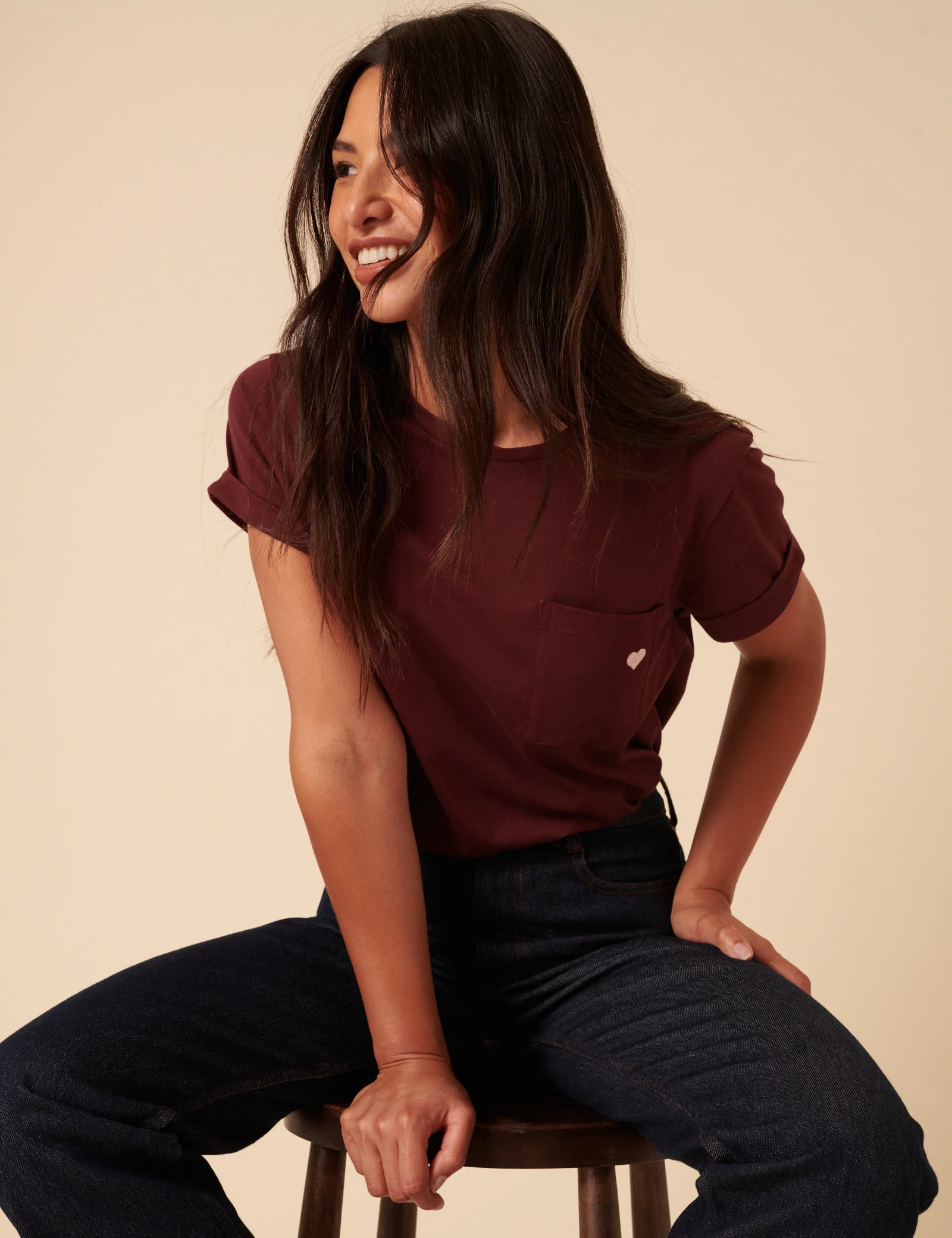 Burgundy Heart Embroidered T-Shirt - Image 4