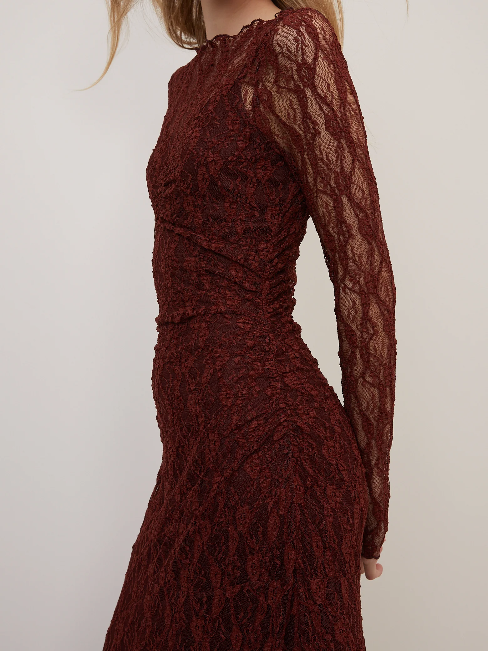 Burgundy Lace Mallory Long Sleeve Midi Dress - Image 3