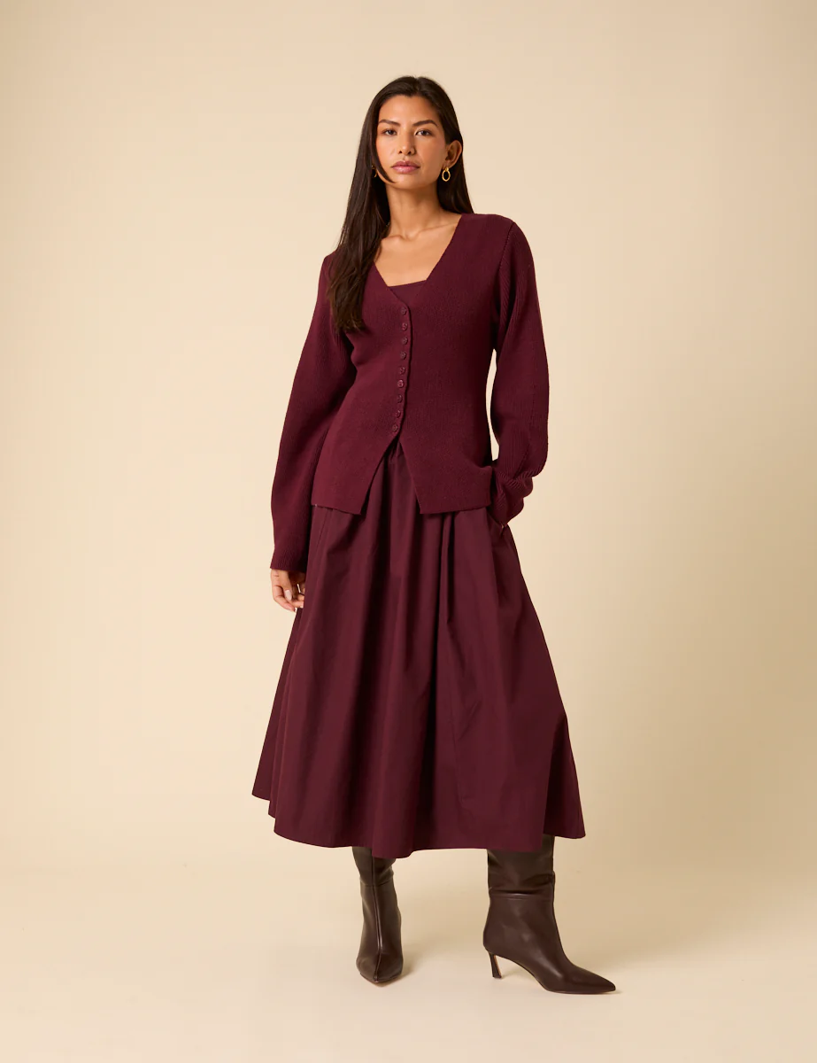 Burgundy Longline Balloon Sleeve Cardigan - Image 4