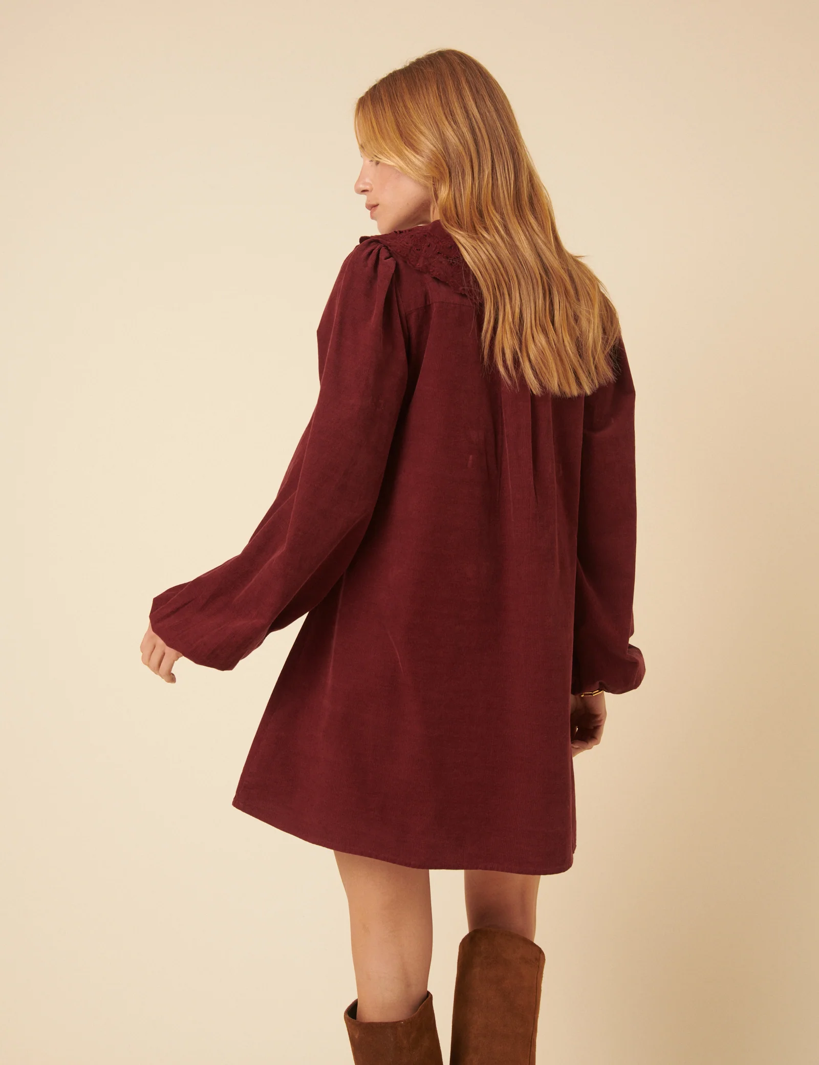 Burgundy Peter Pan Collar Cord Bridget Mini Dress - Image 5