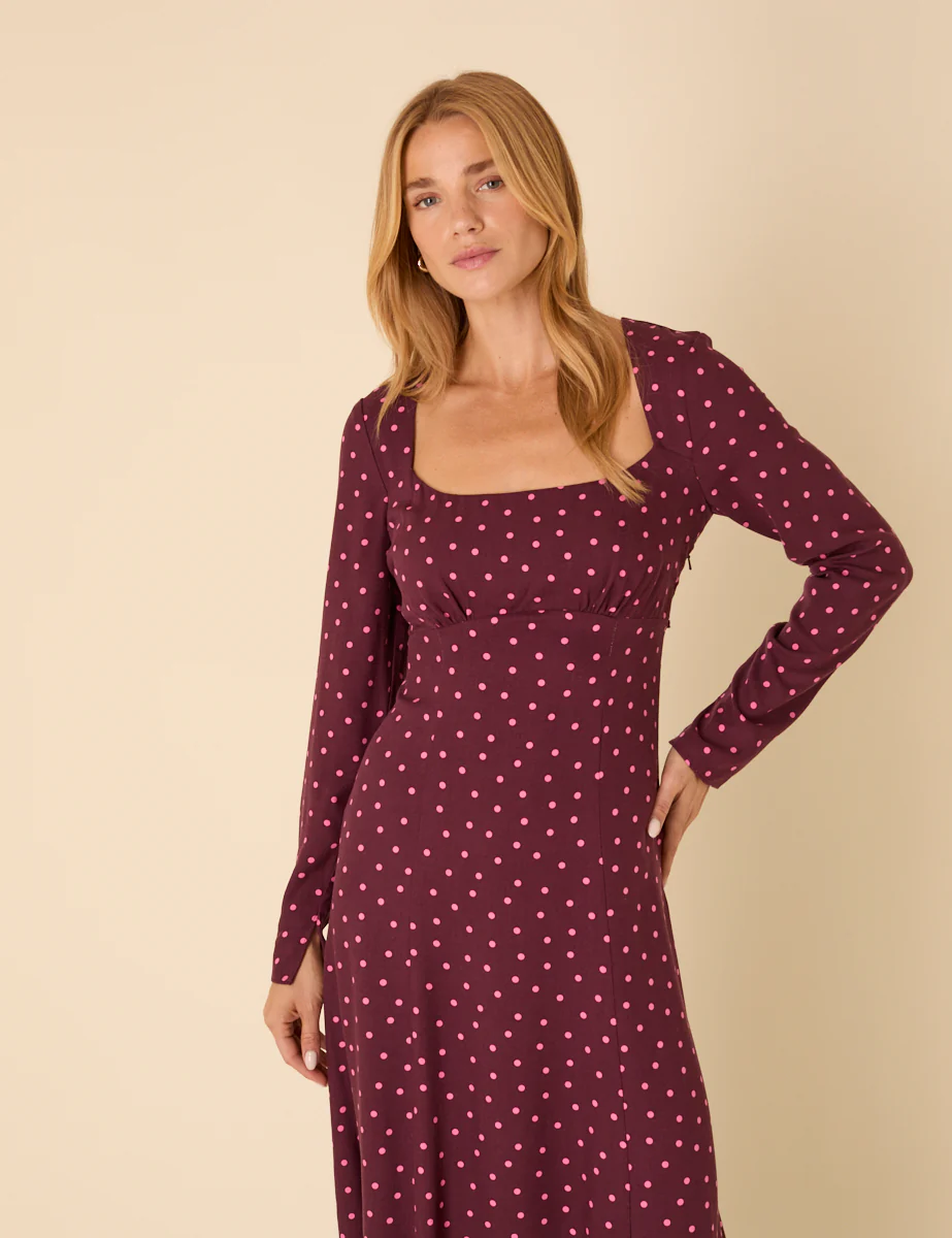 Burgundy Polka Dot Delilah Midi Dress - Image 2