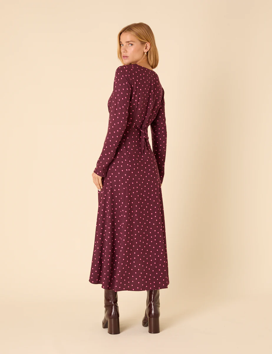 Burgundy Polka Dot Delilah Midi Dress - Image 4