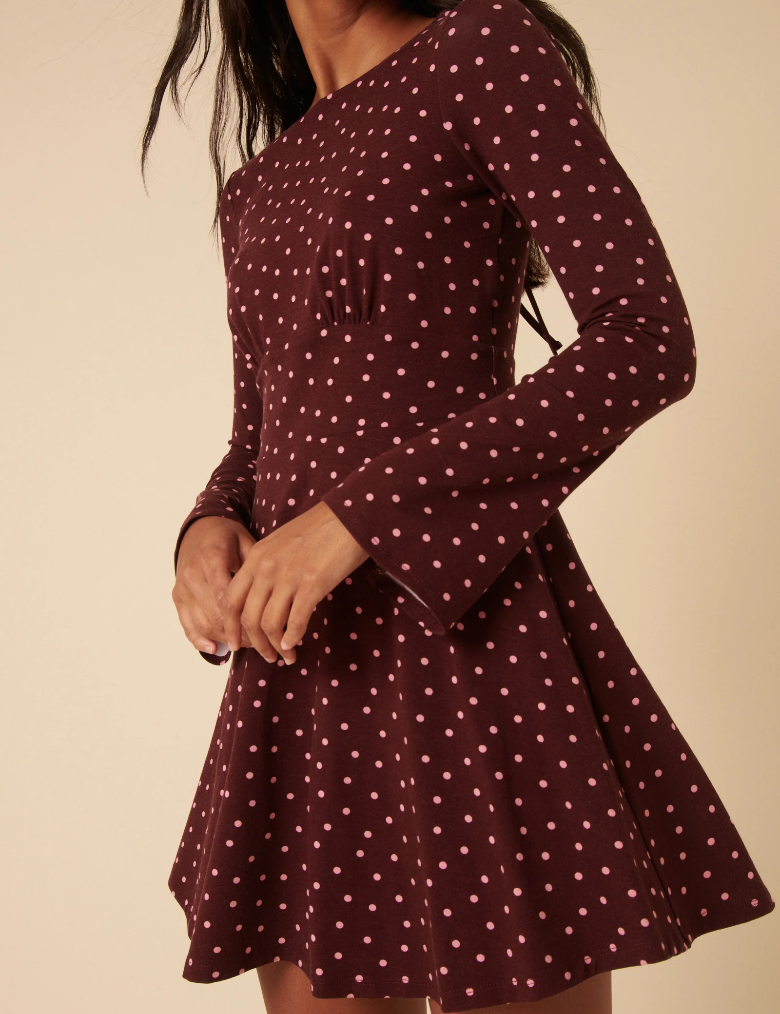 Burgundy Polka Dot Boat Neck Tate Jersey Mini Dress - Image 4