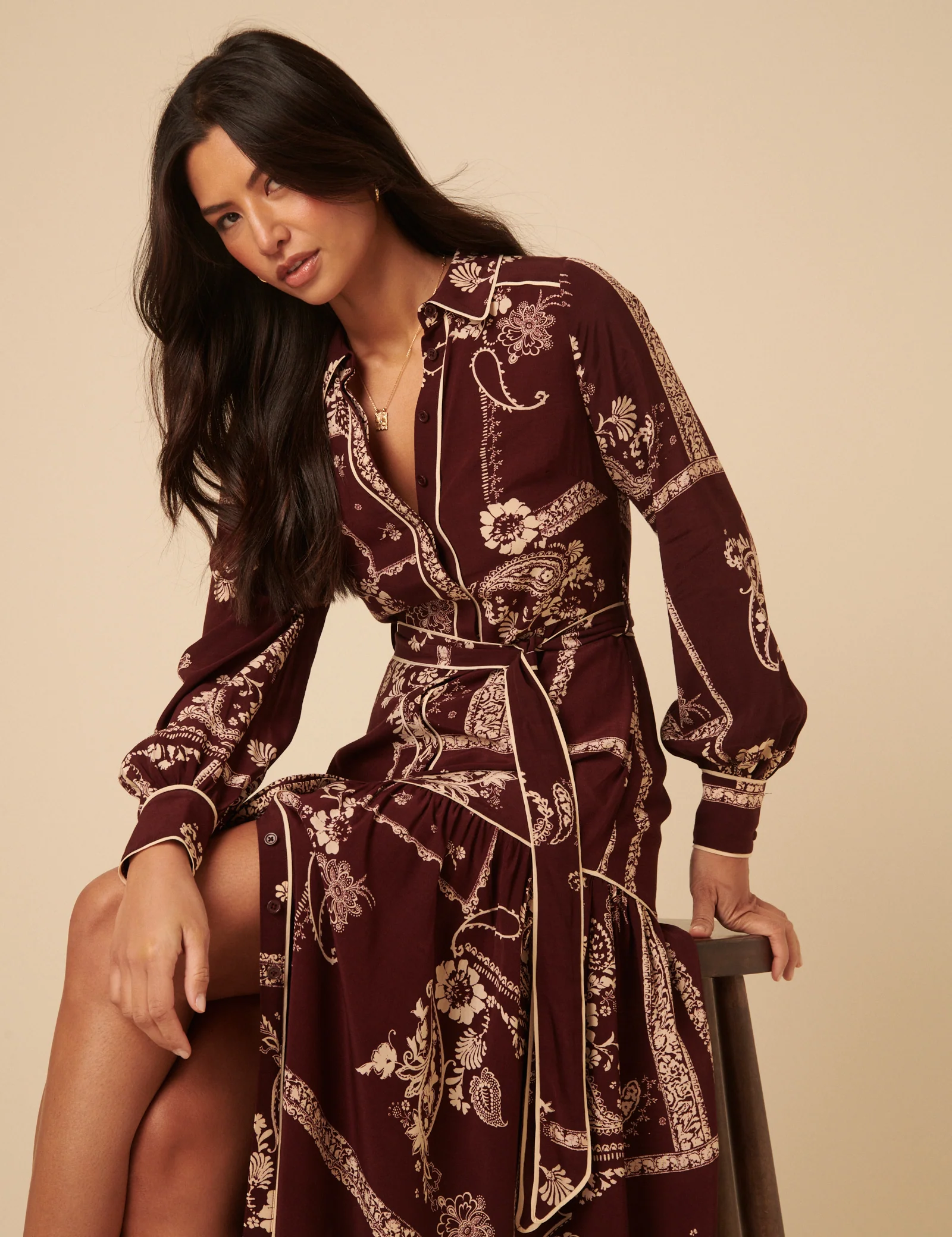 Burgundy Printed Brooklyn Midi Shirt Dress - Image 2
