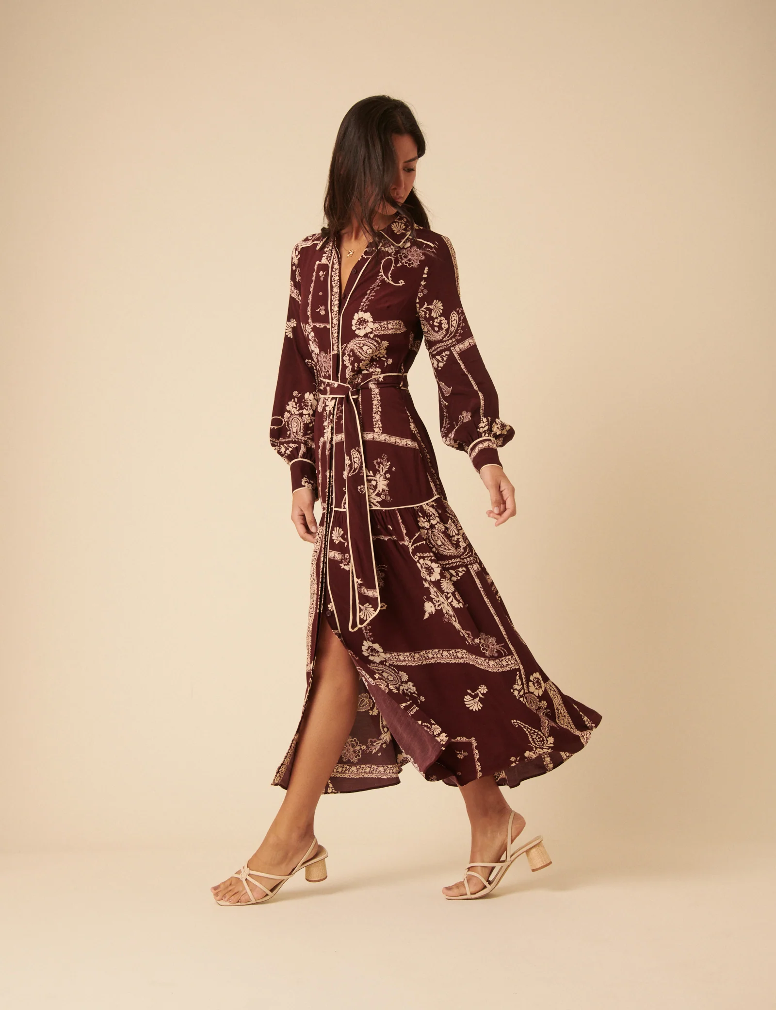 Burgundy Printed Brooklyn Midi Shirt Dress - Image 3
