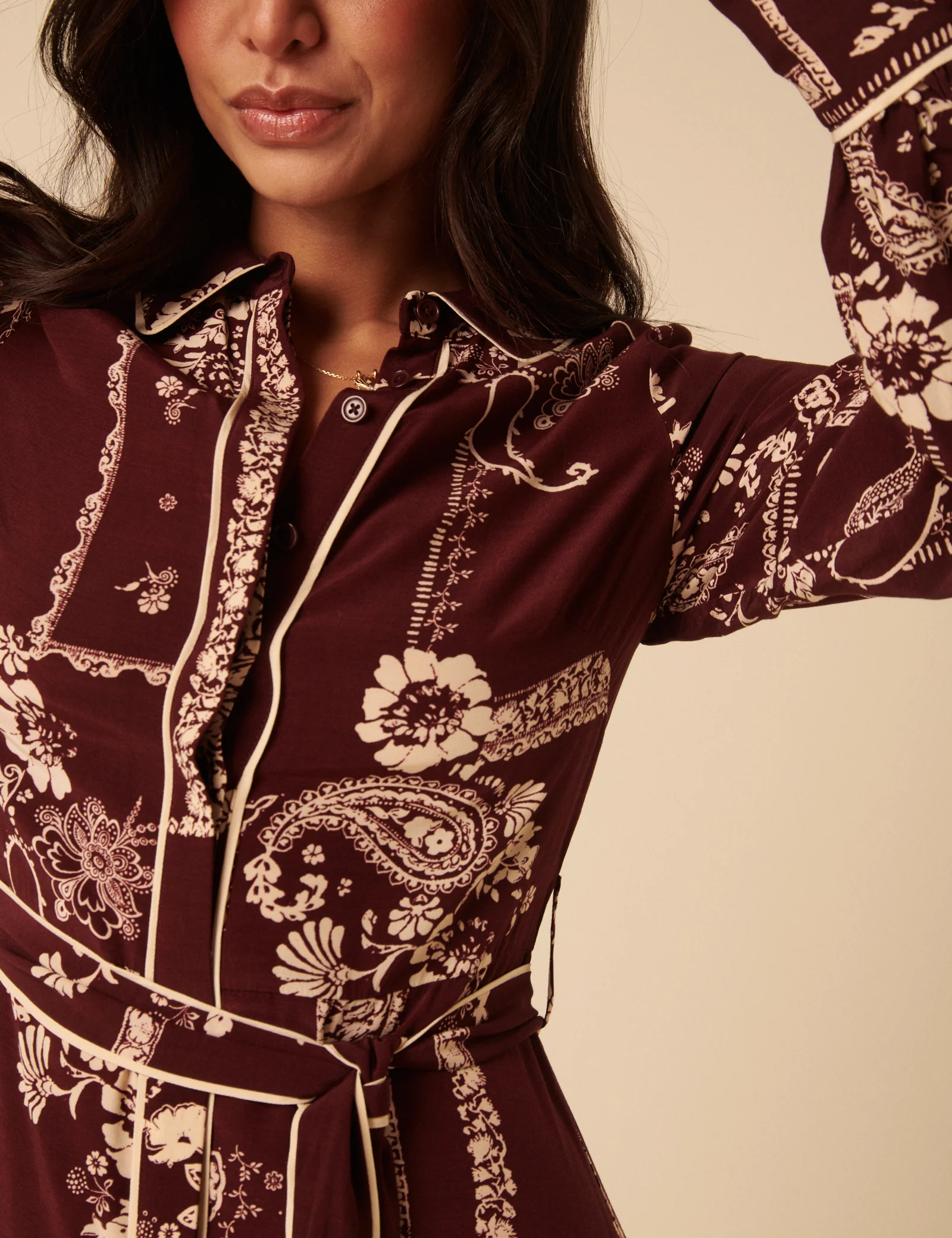 Burgundy Printed Brooklyn Midi Shirt Dress - Image 4