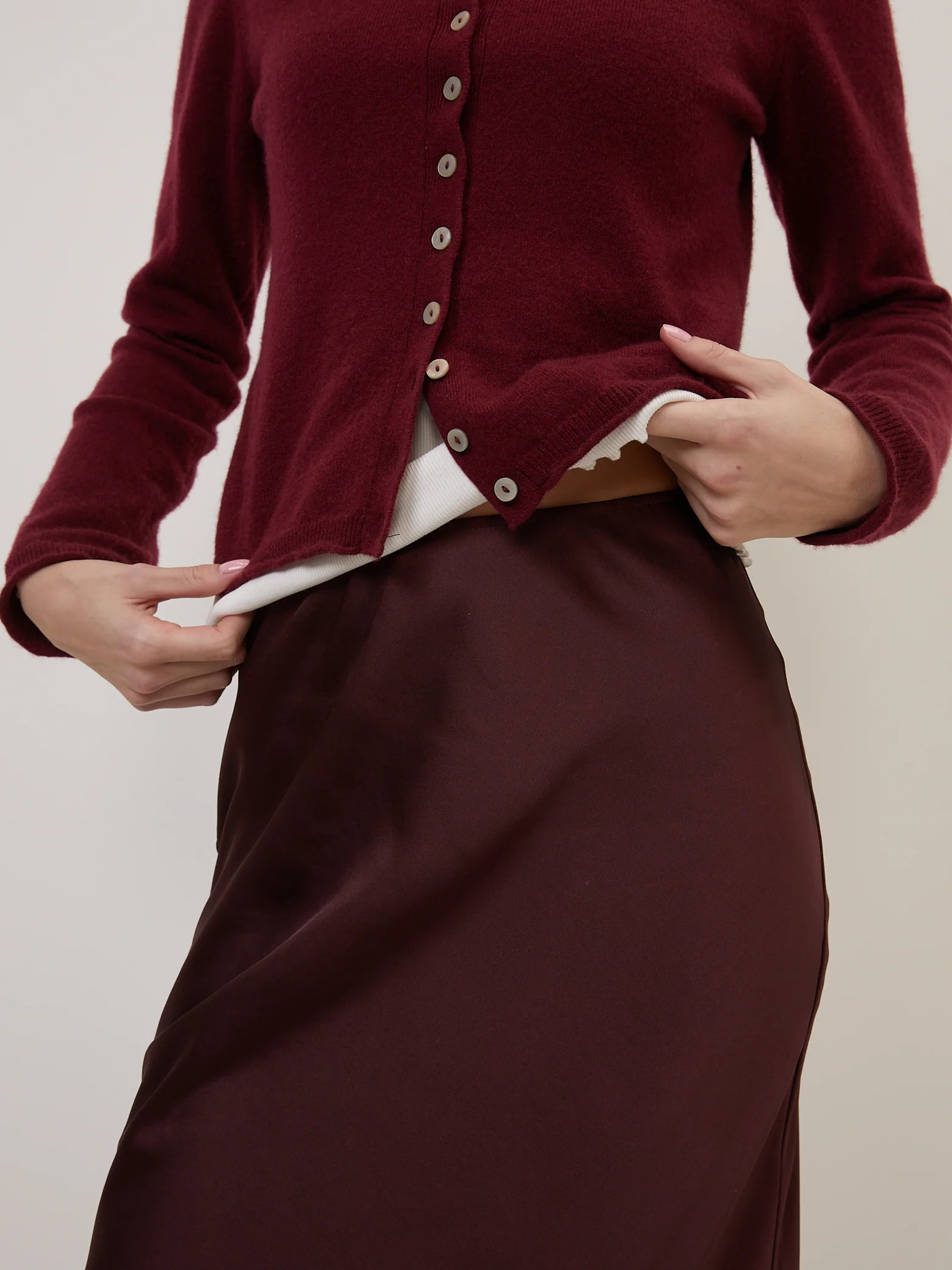 Burgundy Satin Mila Midi Slip Skirt - Image 3