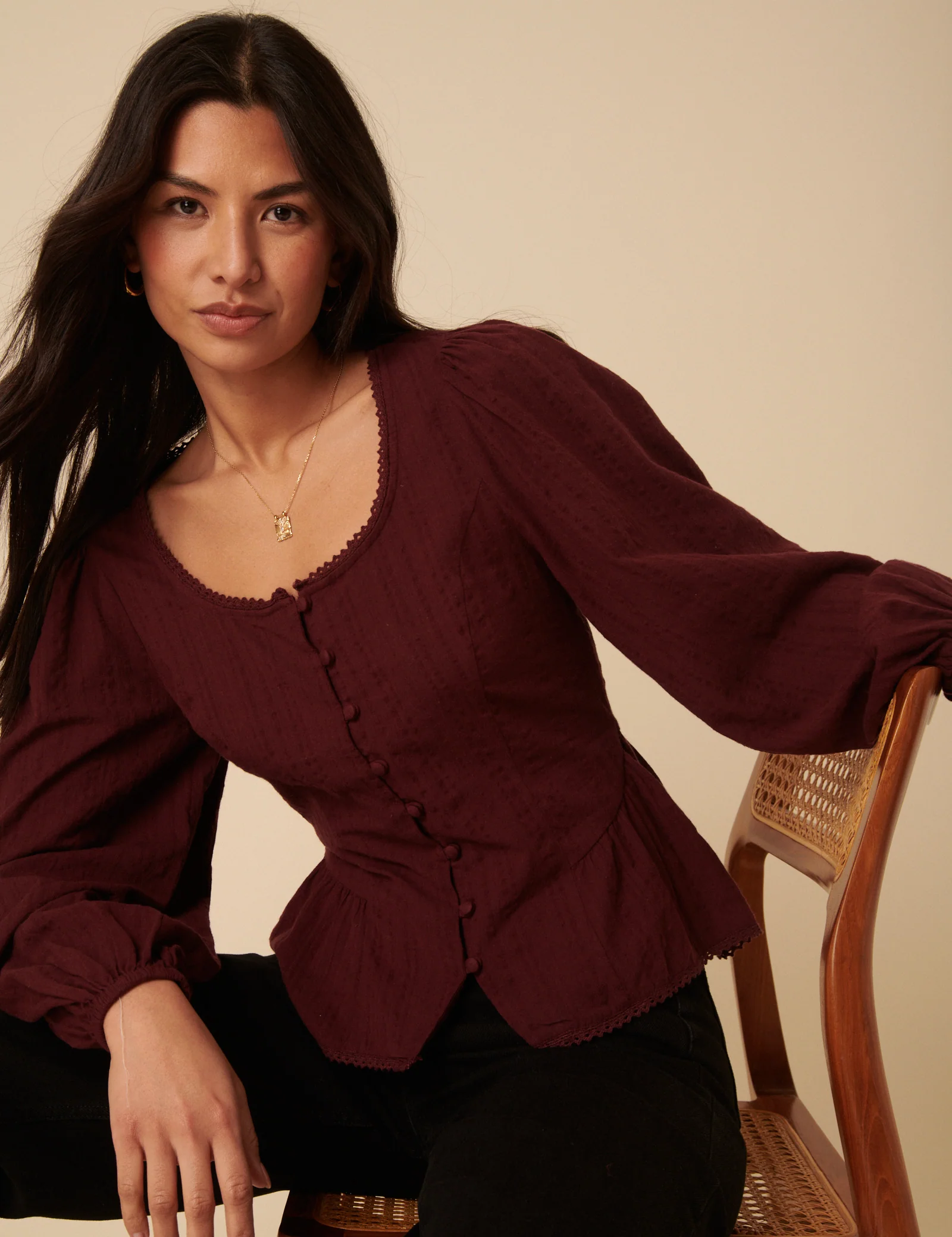 Burgundy Scoop Neck Blouse - Image 2