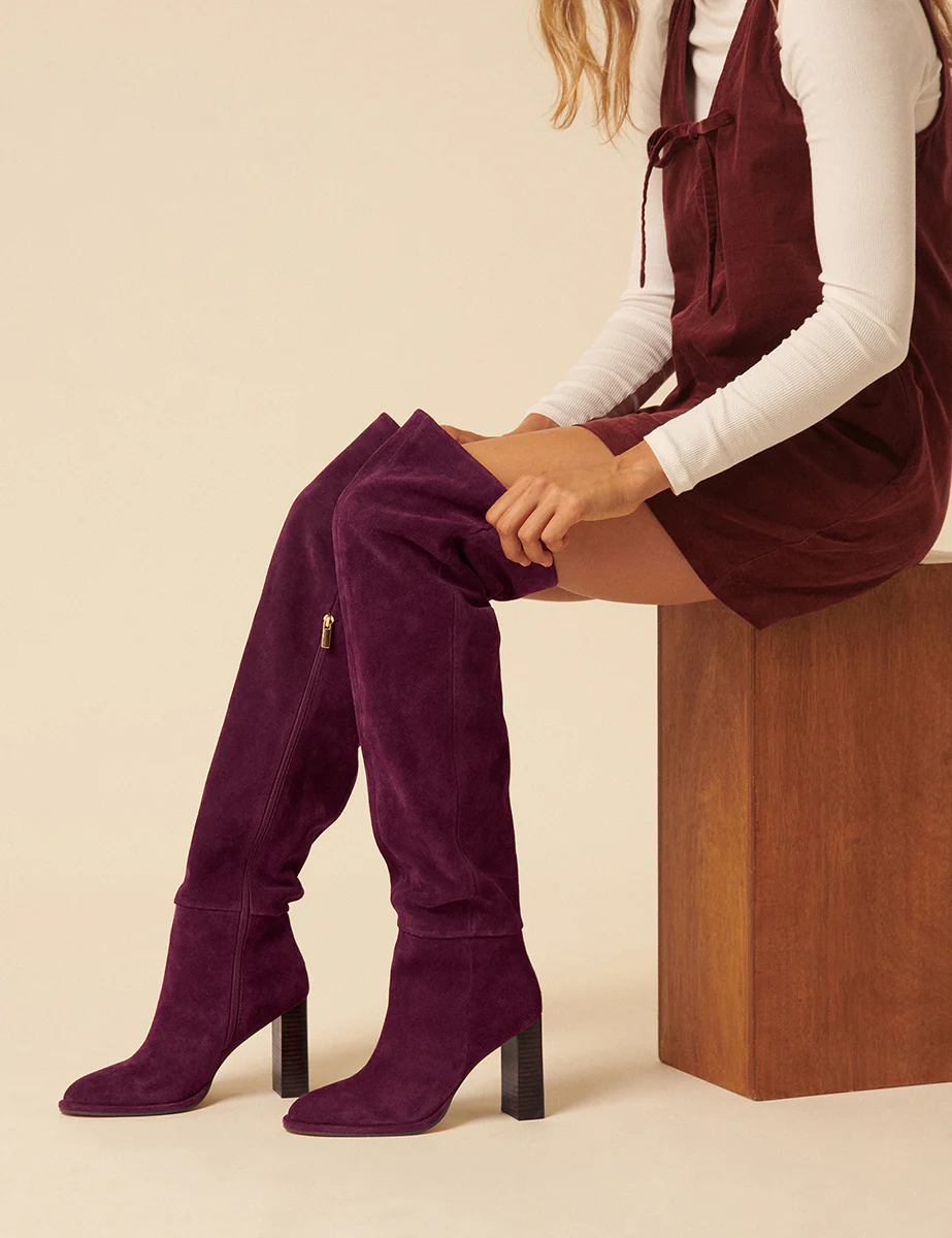 Burgundy Suede Thigh High Boots - Image 2