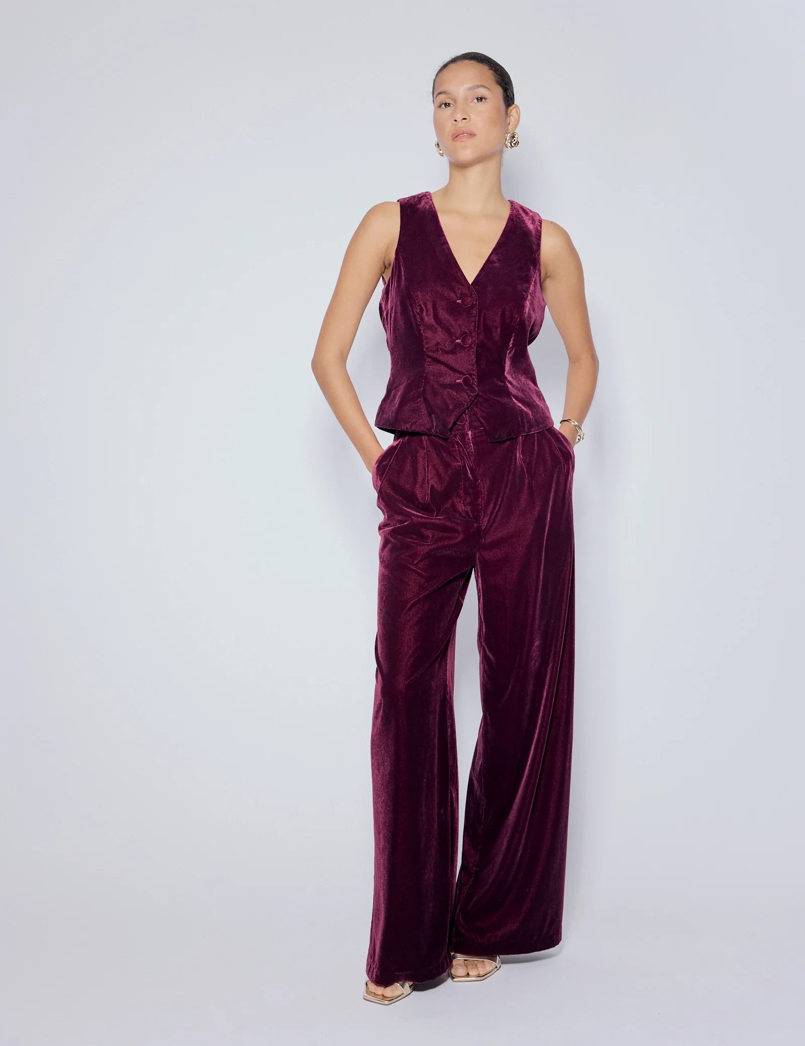 Burgundy Velvet Waistcoat - Image 3