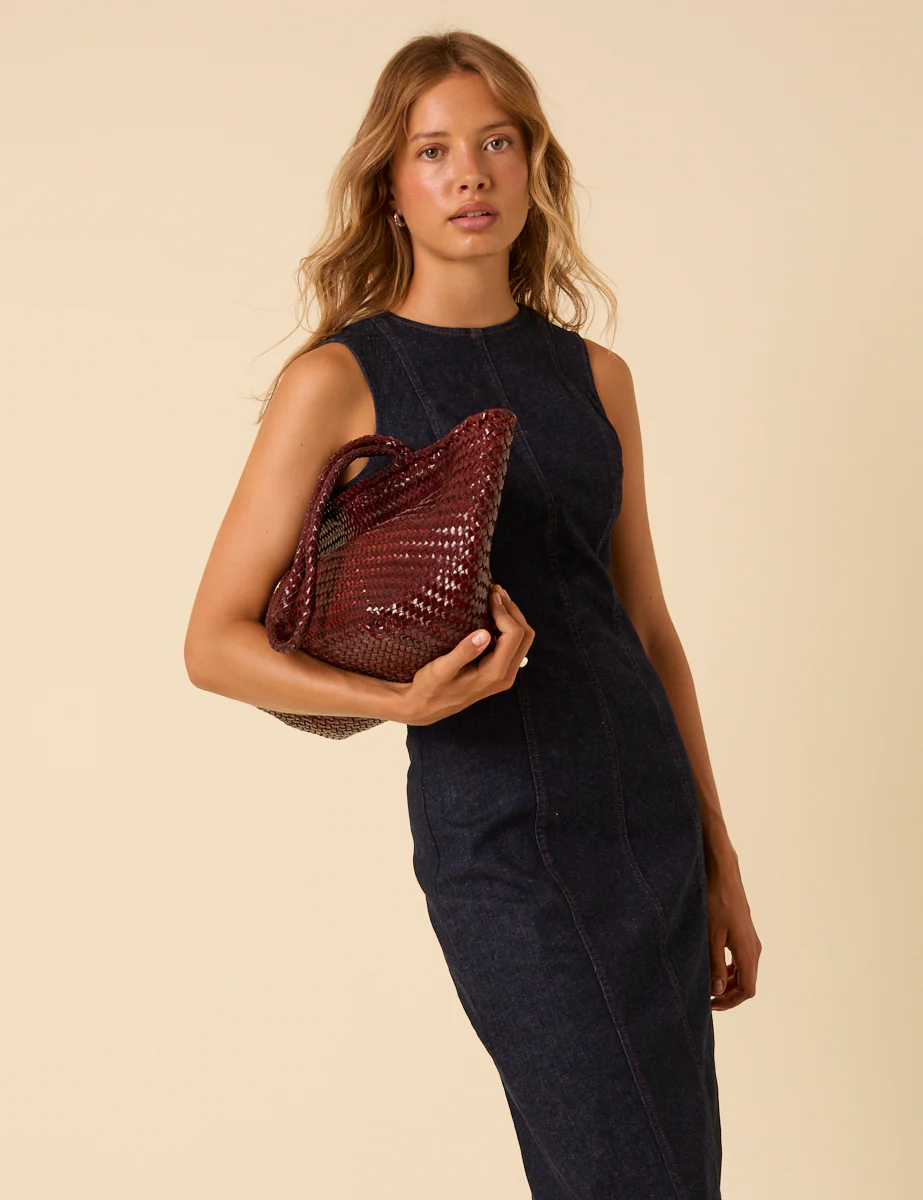 Ellyla Burgundy Woven Leather Tote Bag - Image 2
