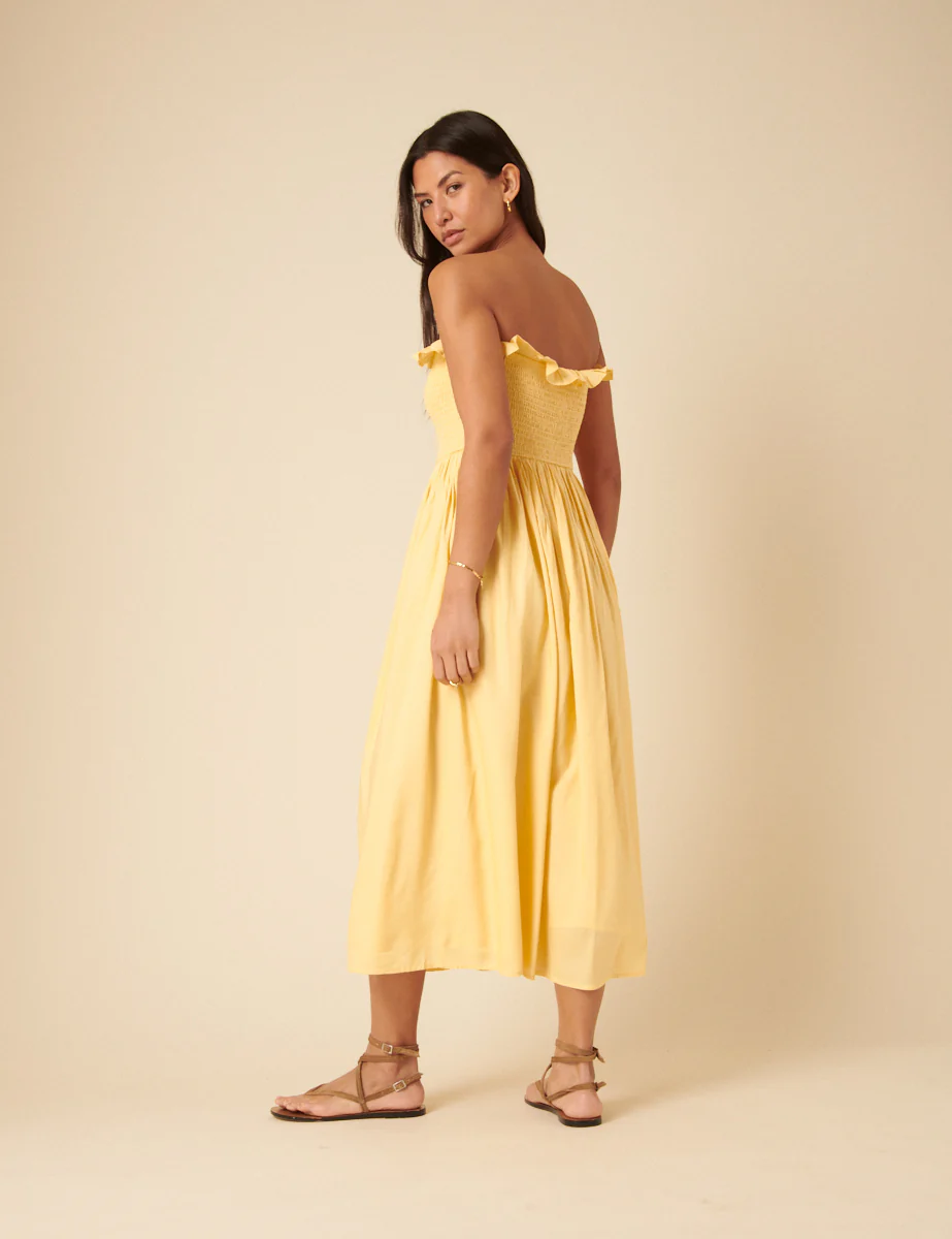 Butter Yellow Bandeau Bela Midi Dress - Image 4