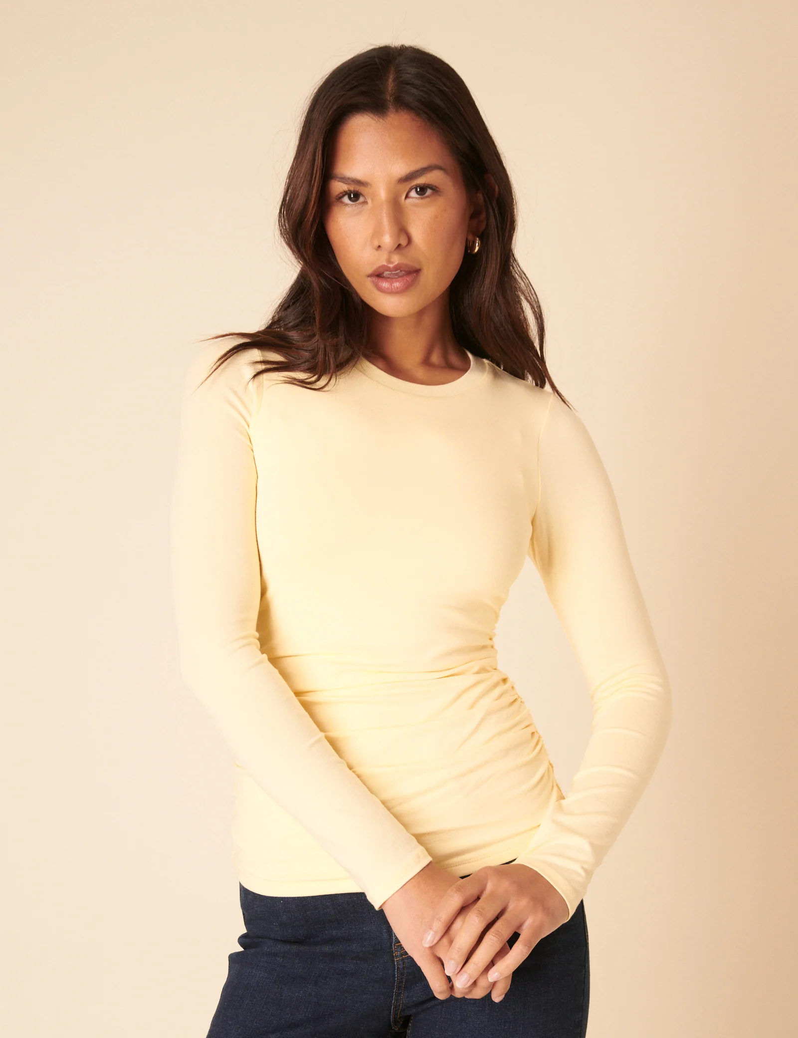 Butter Yellow Crew Neck Long Sleeve Top - Image 3