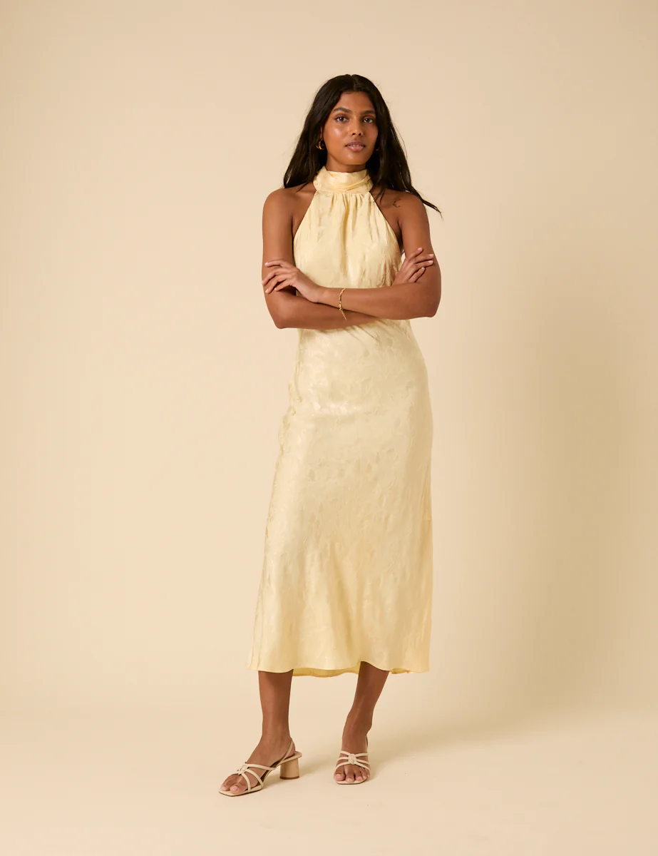 Butter Yellow Floral Jacquard Fifi Midi Dress - Image 3