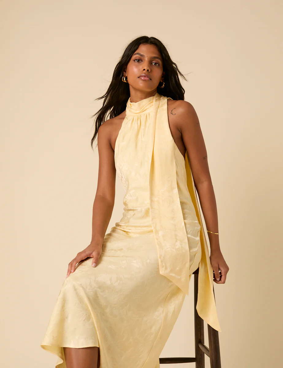 Butter Yellow Floral Jacquard Fifi Midi Dress - Image 4