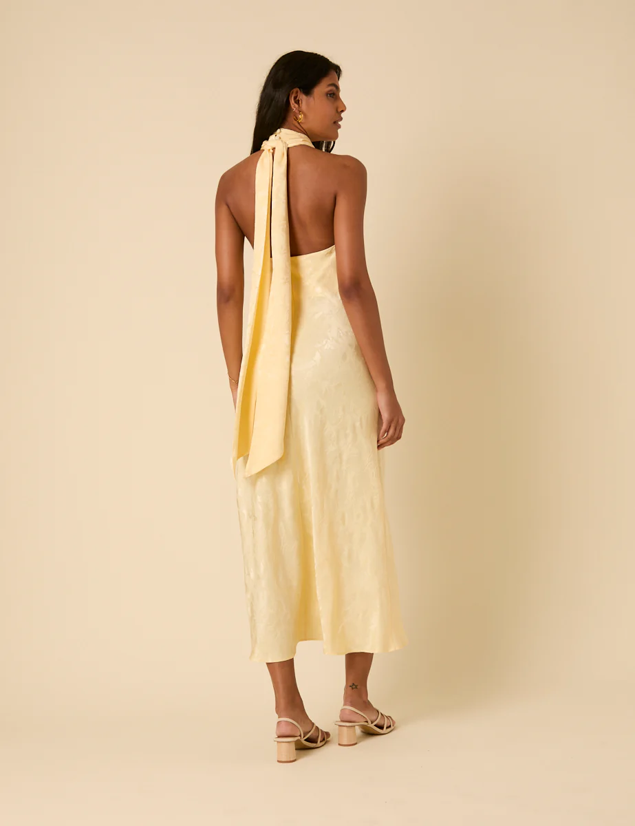 Butter Yellow Floral Jacquard Fifi Midi Dress - Image 5