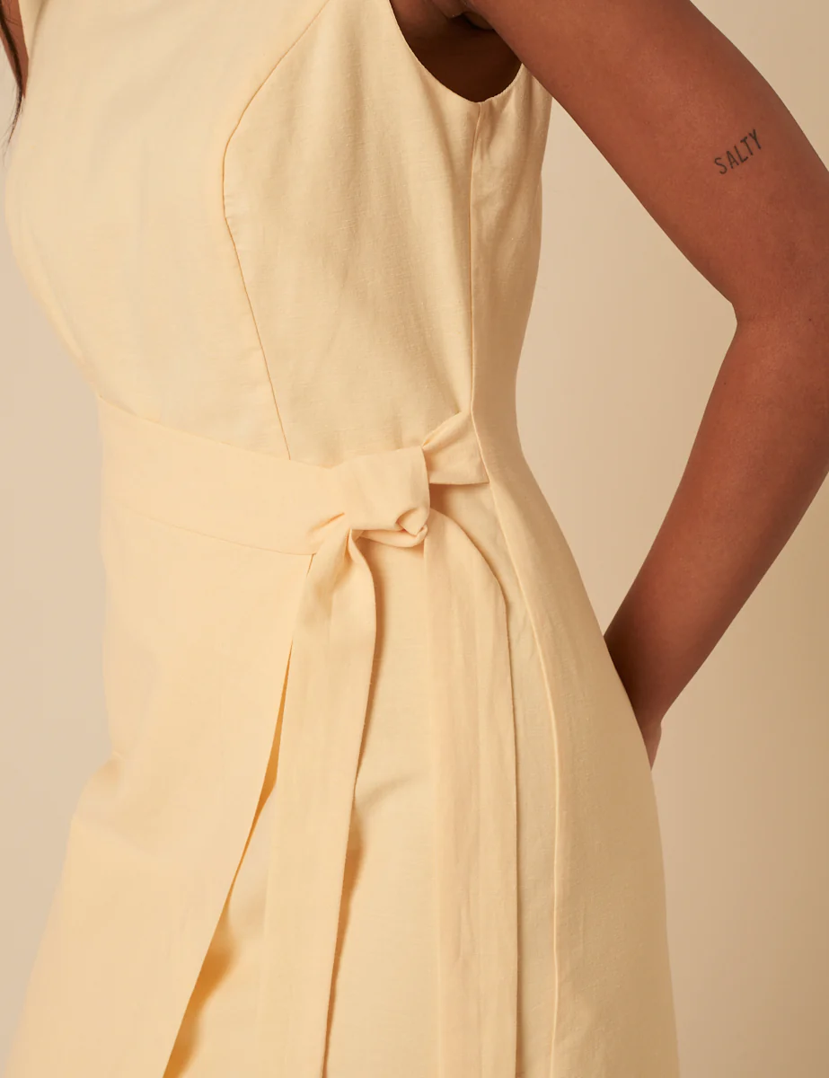 Butter Yellow Tie Waist Lottie Mini Dress - Image 3