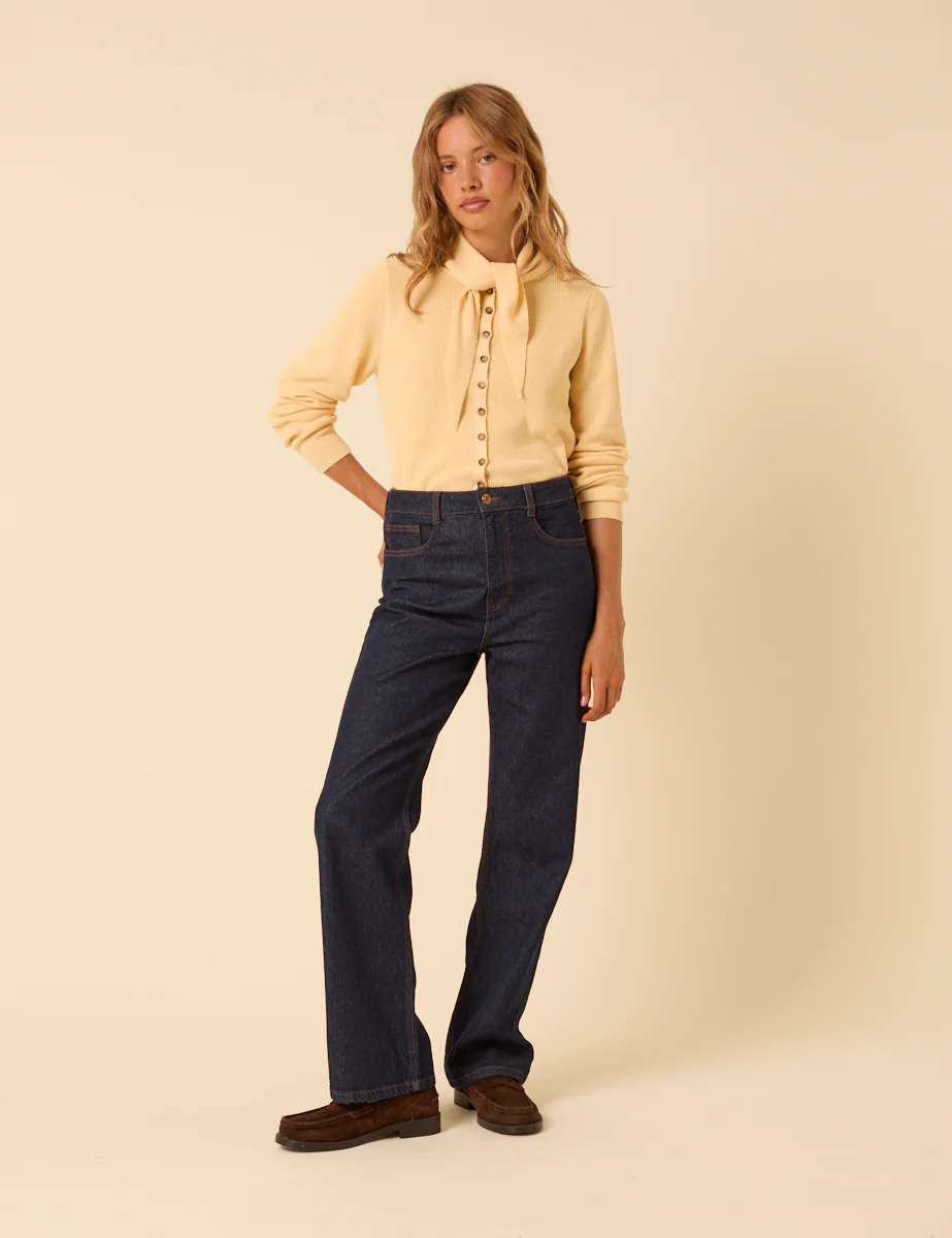 Butter Yellow Neck Tie Scarf Cardigan - Image 5
