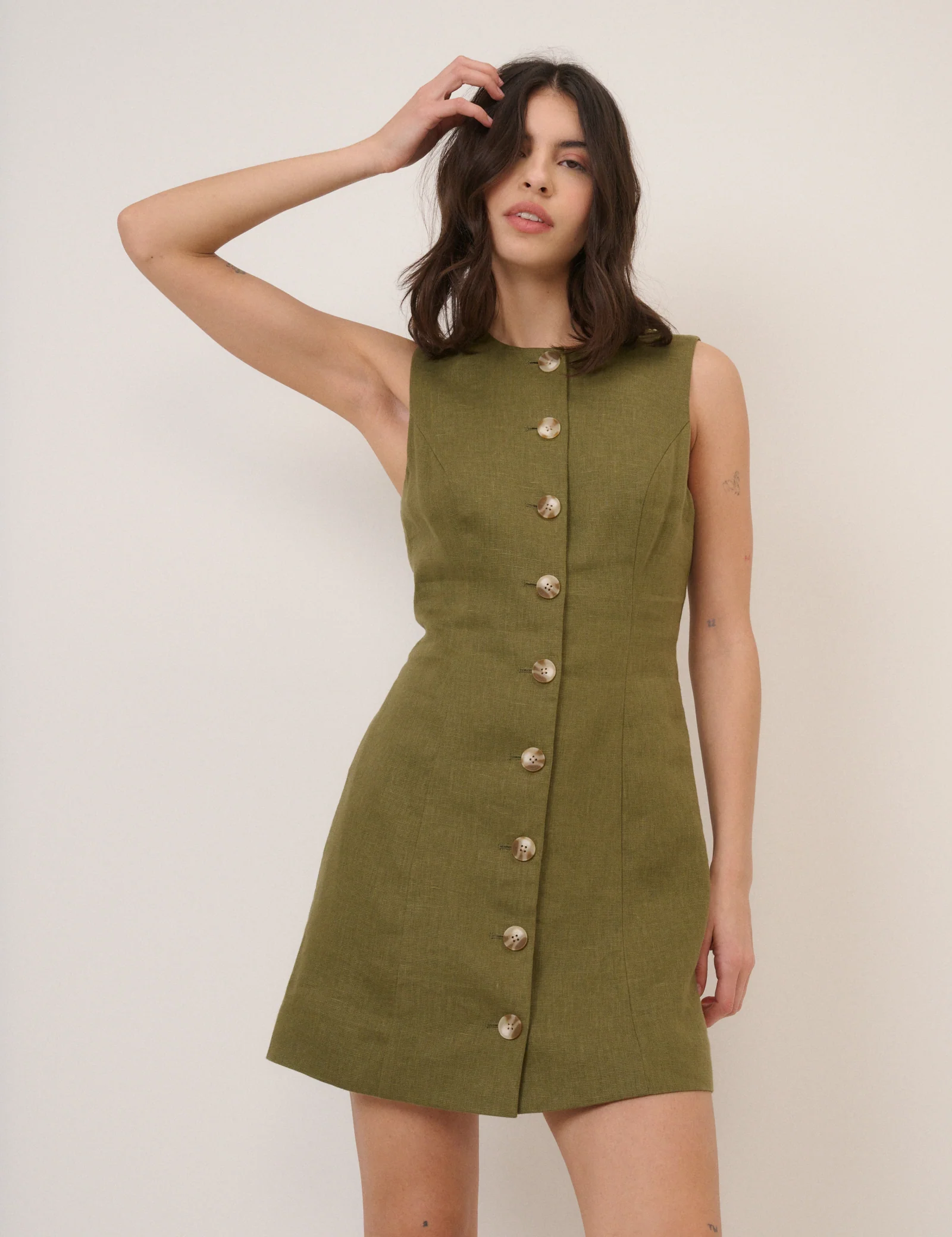 Green Button Front Tailored Mini Dress - Image 4