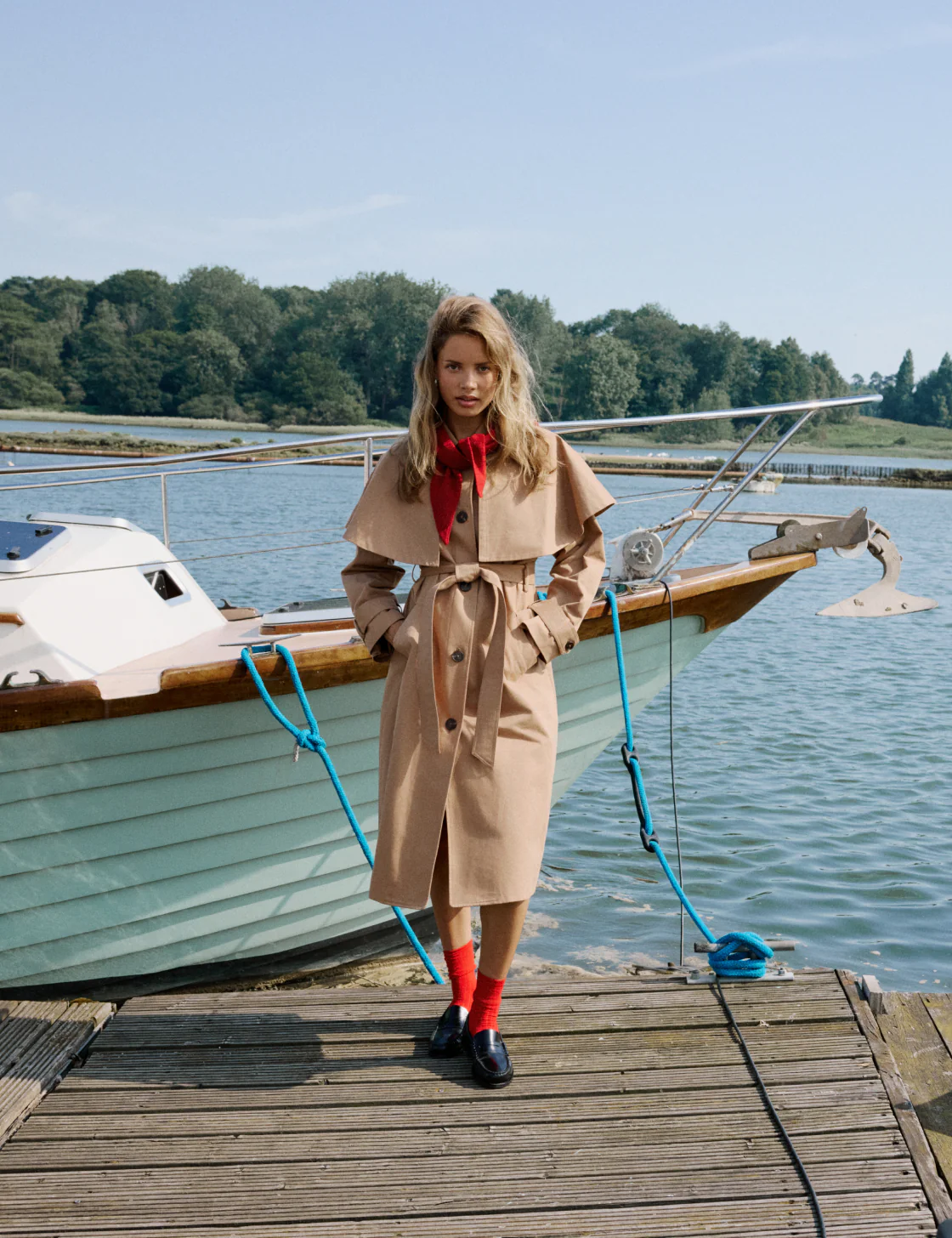 Camel Detachable Cape Trench Coat - Image 2