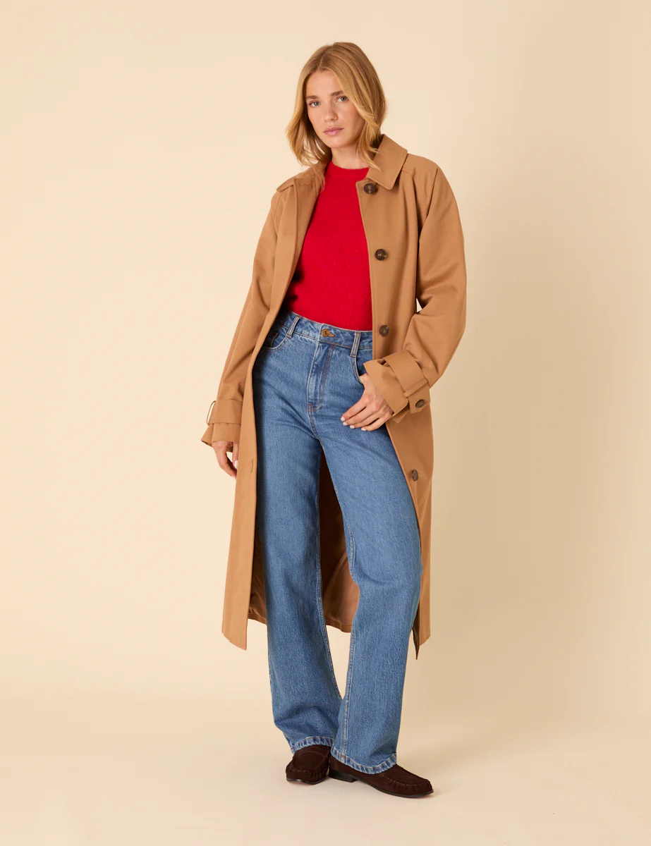 Camel Detachable Cape Trench Coat - Image 3