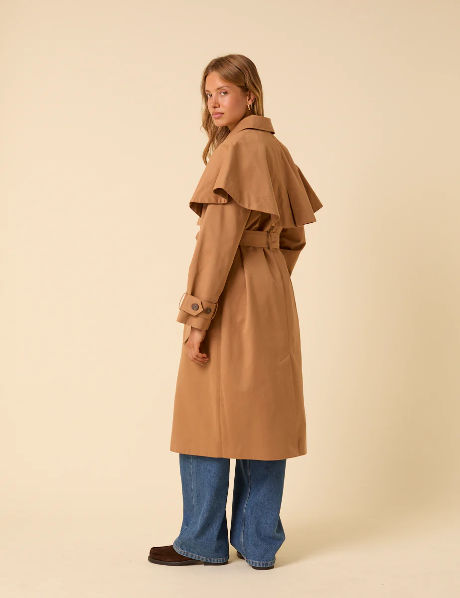 Camel Detachable Cape Trench Coat - Image 5