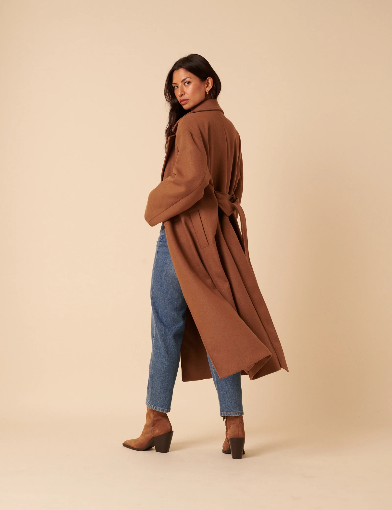 Camel Tie Belt Wrap Coat - Image 5