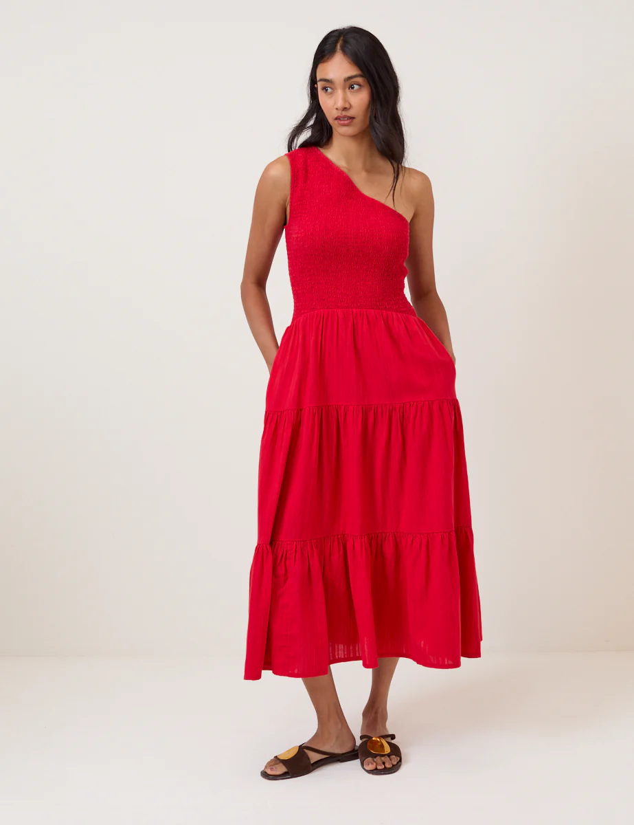Red One Shoulder Cecilia Midi Dress - Image 3