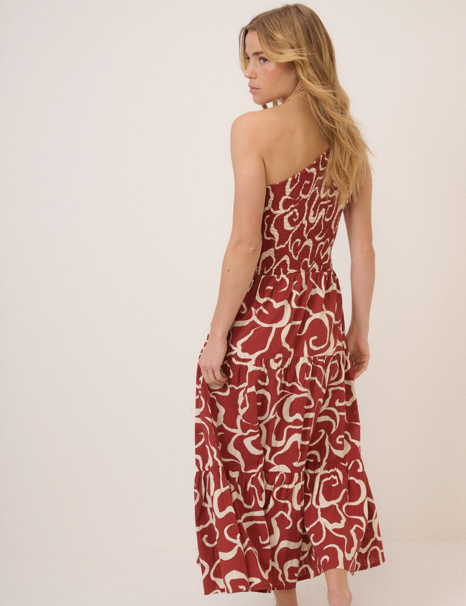 Brown One Shoulder Cecilia Midi Dress - Image 5