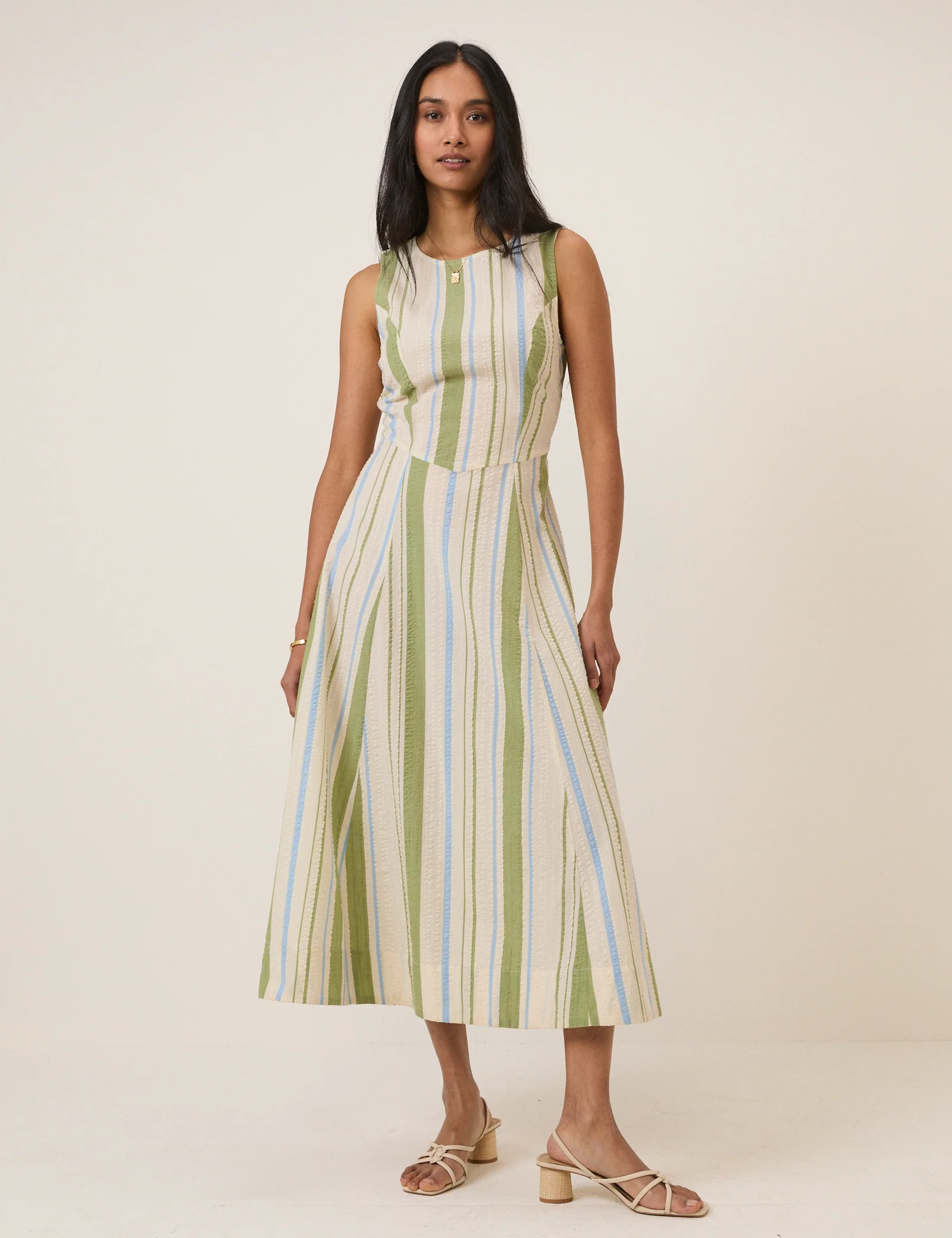 Green & Blue Striped Cedar Midi Dress - Image 3