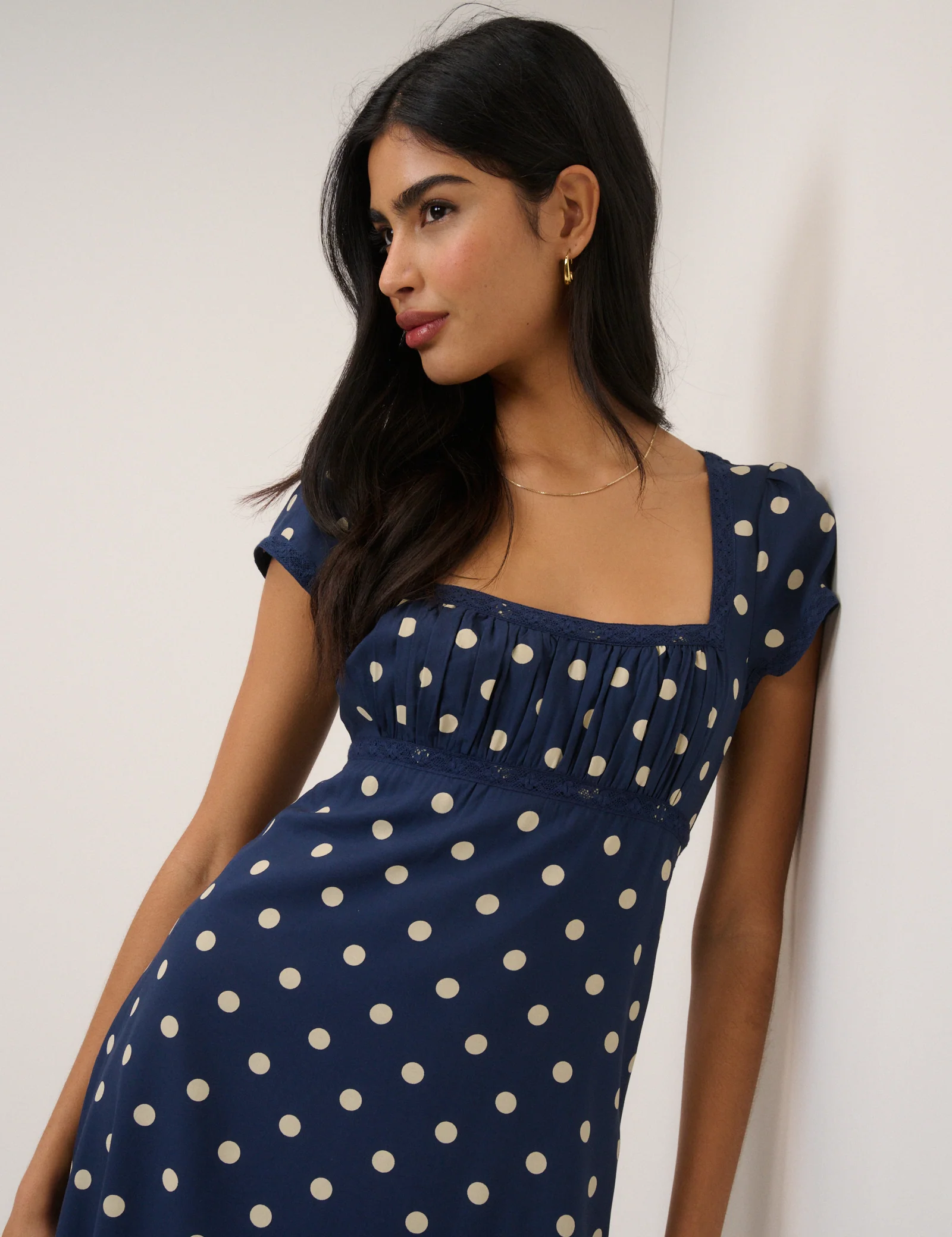 Navy Polka Dot Charlotte Midi Dress - Image 3