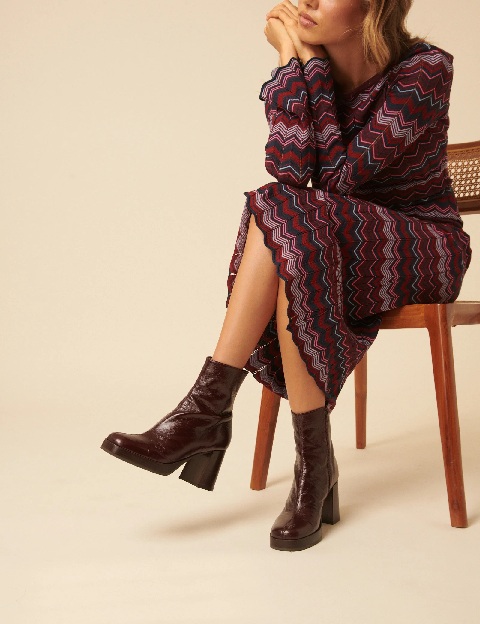 Burgundy Leather Platform Boots - Image 3