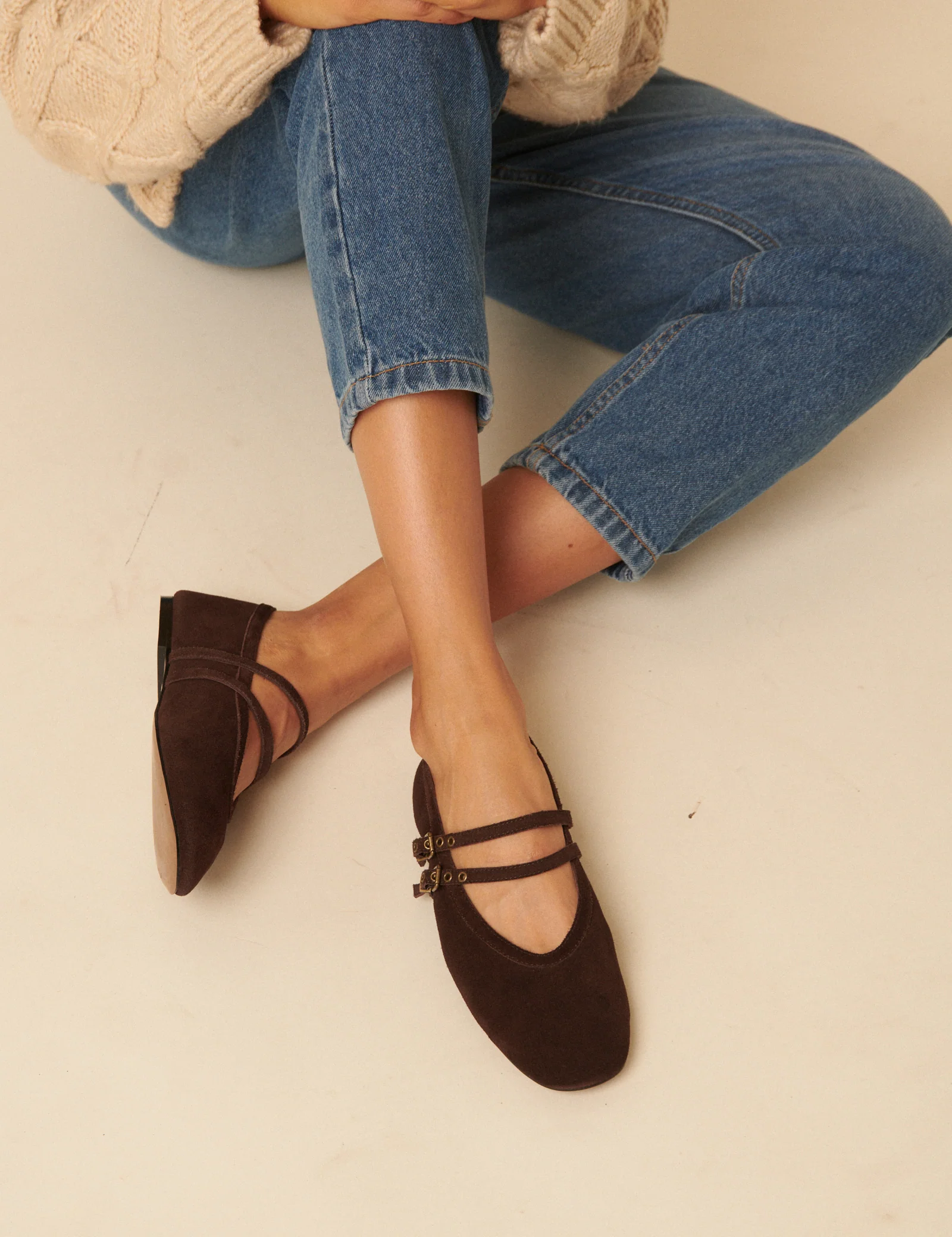 Chocolate Brown Suede Ballet Flats - Image 3