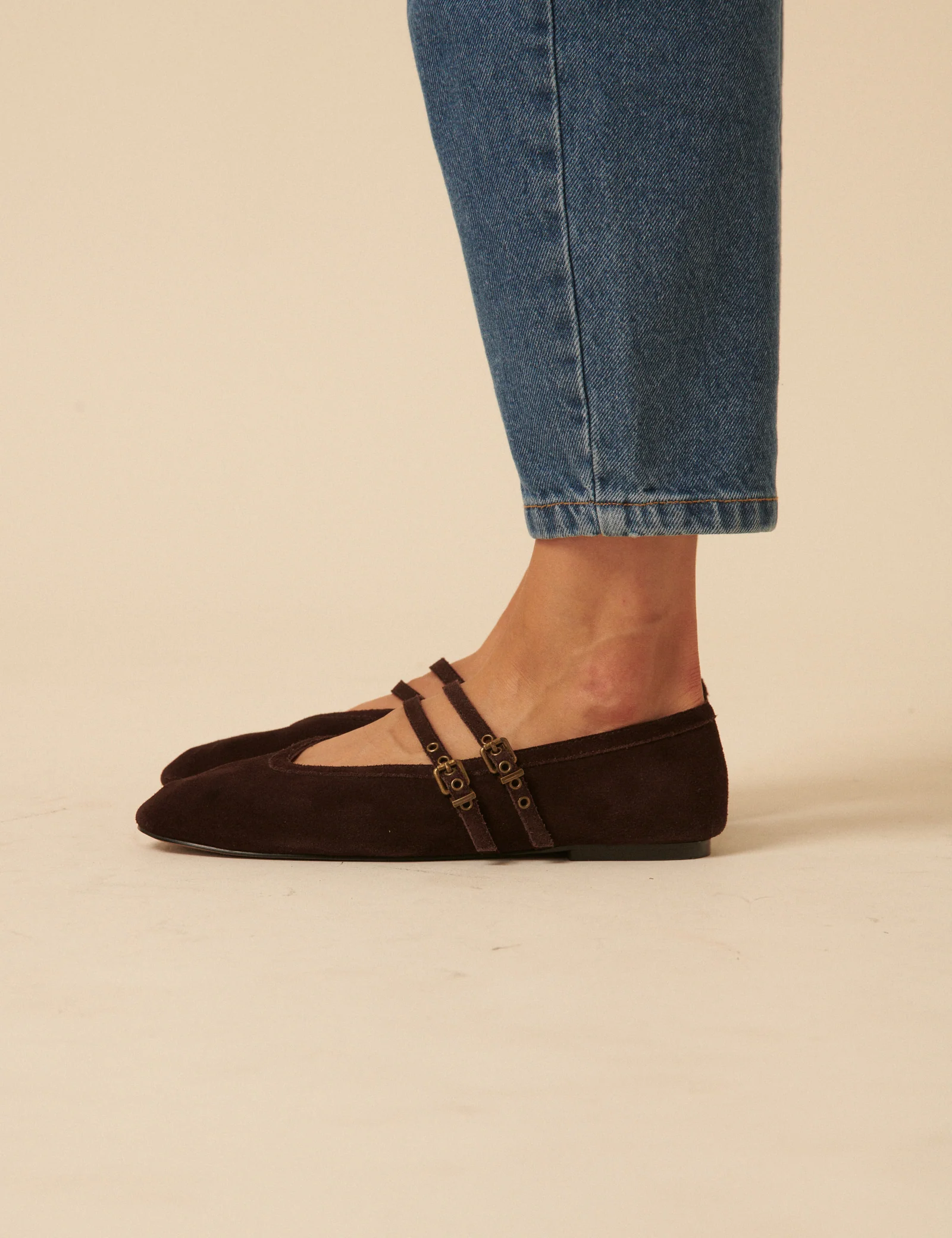 Chocolate Brown Suede Ballet Flats - Image 4