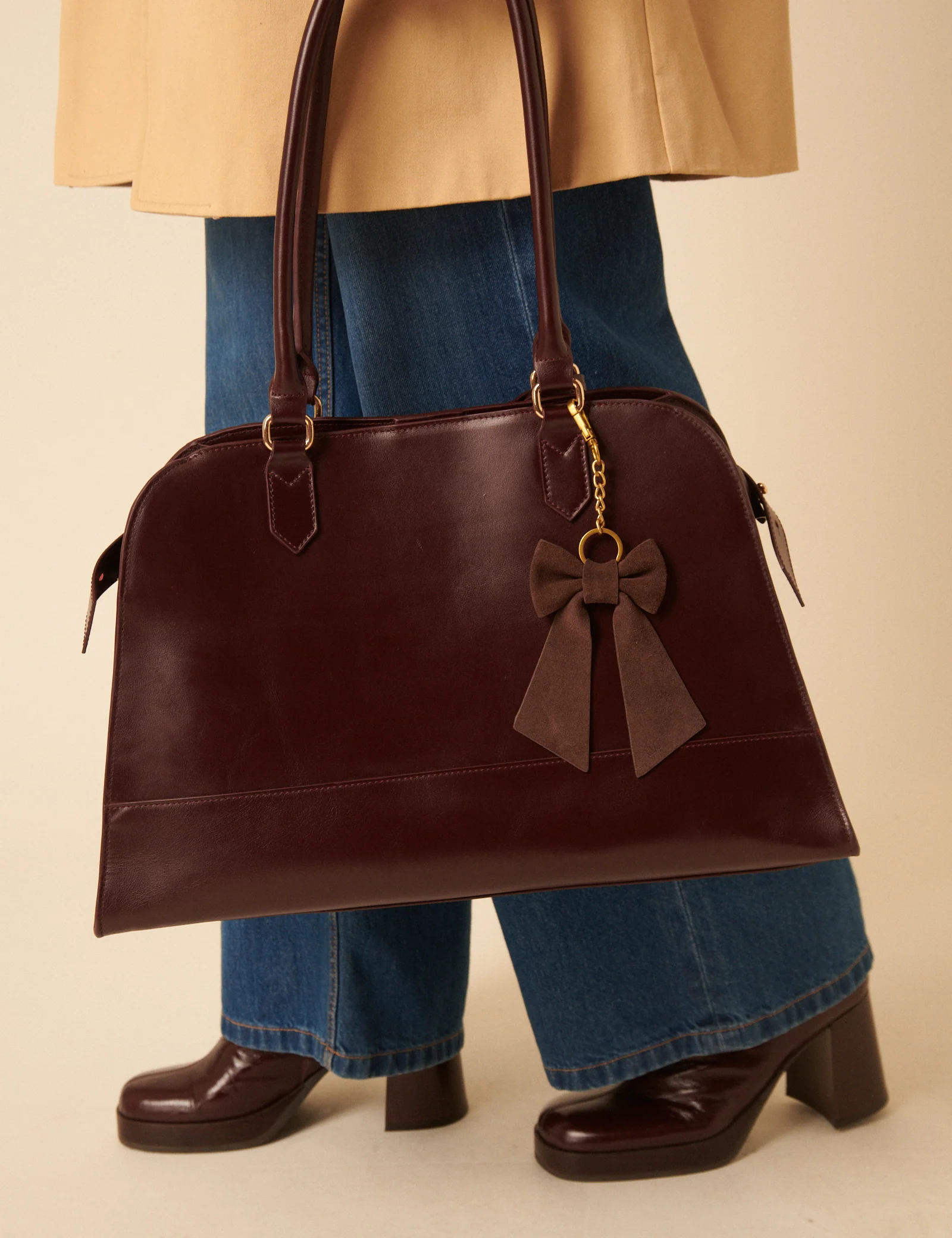 Chocolate Brown Suede Bow Key Chain - Image 2