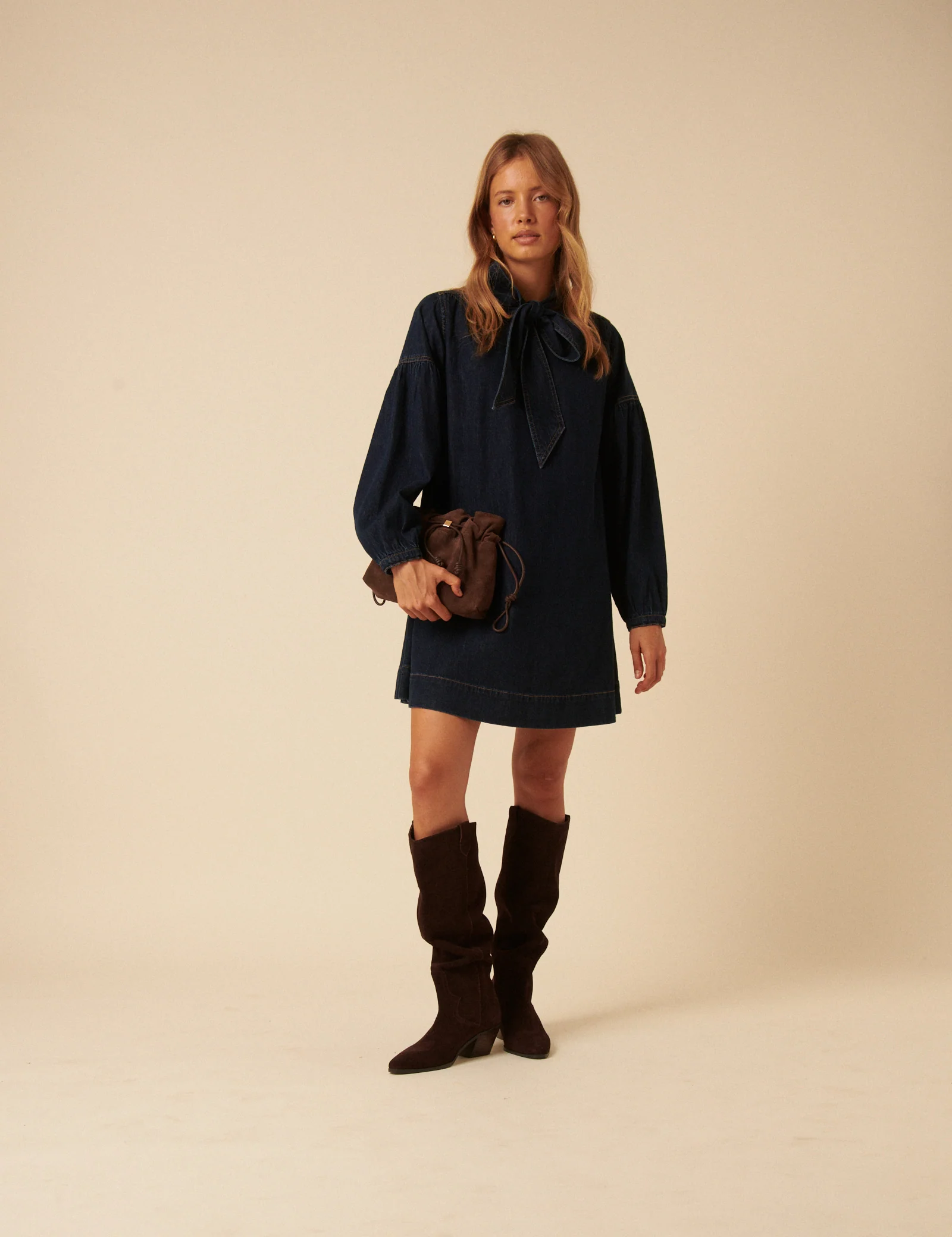 Chocolate Brown Suede Western Knee High Boots - Image 4