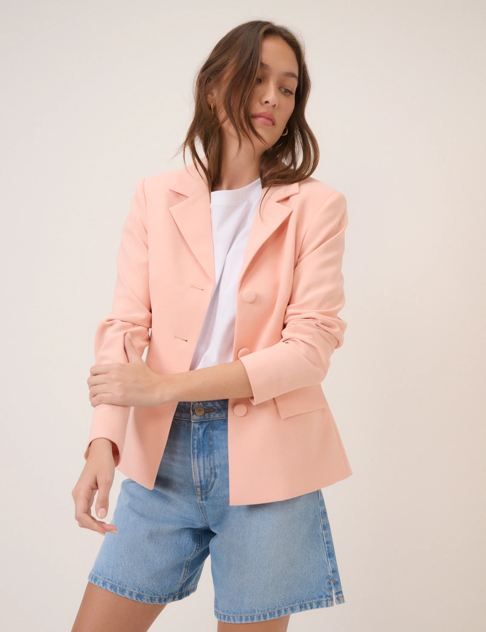 Peach Cinched Waist Crepe Blazer - Image 2